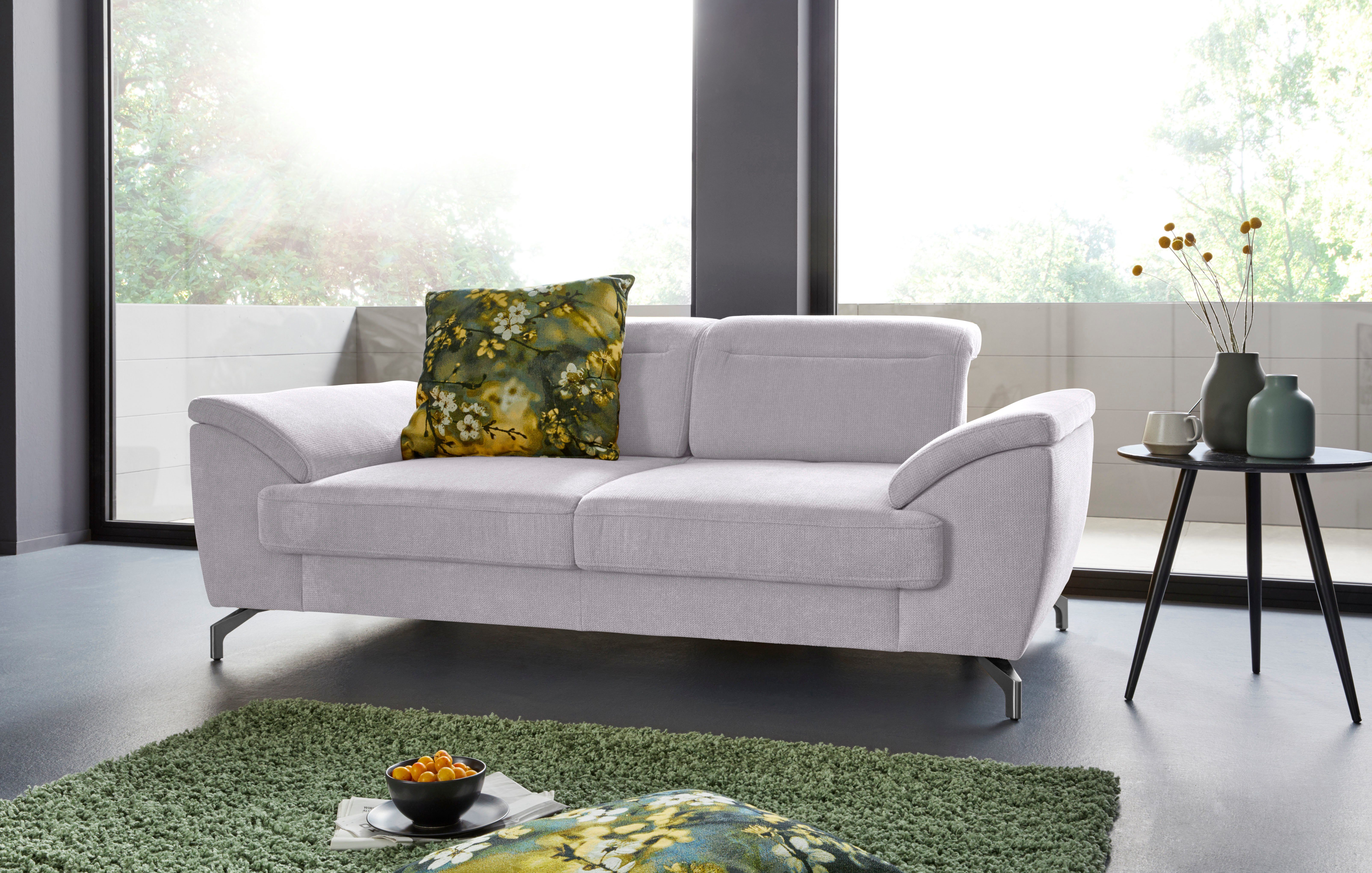 sit&more 2-zitsbank Percy 12 cm poothoogte, zitdiepteverstelling, naar keuze verstelbare hoofdsteun zilver(kleur), 2-zitsbanken, Met gesatineerde