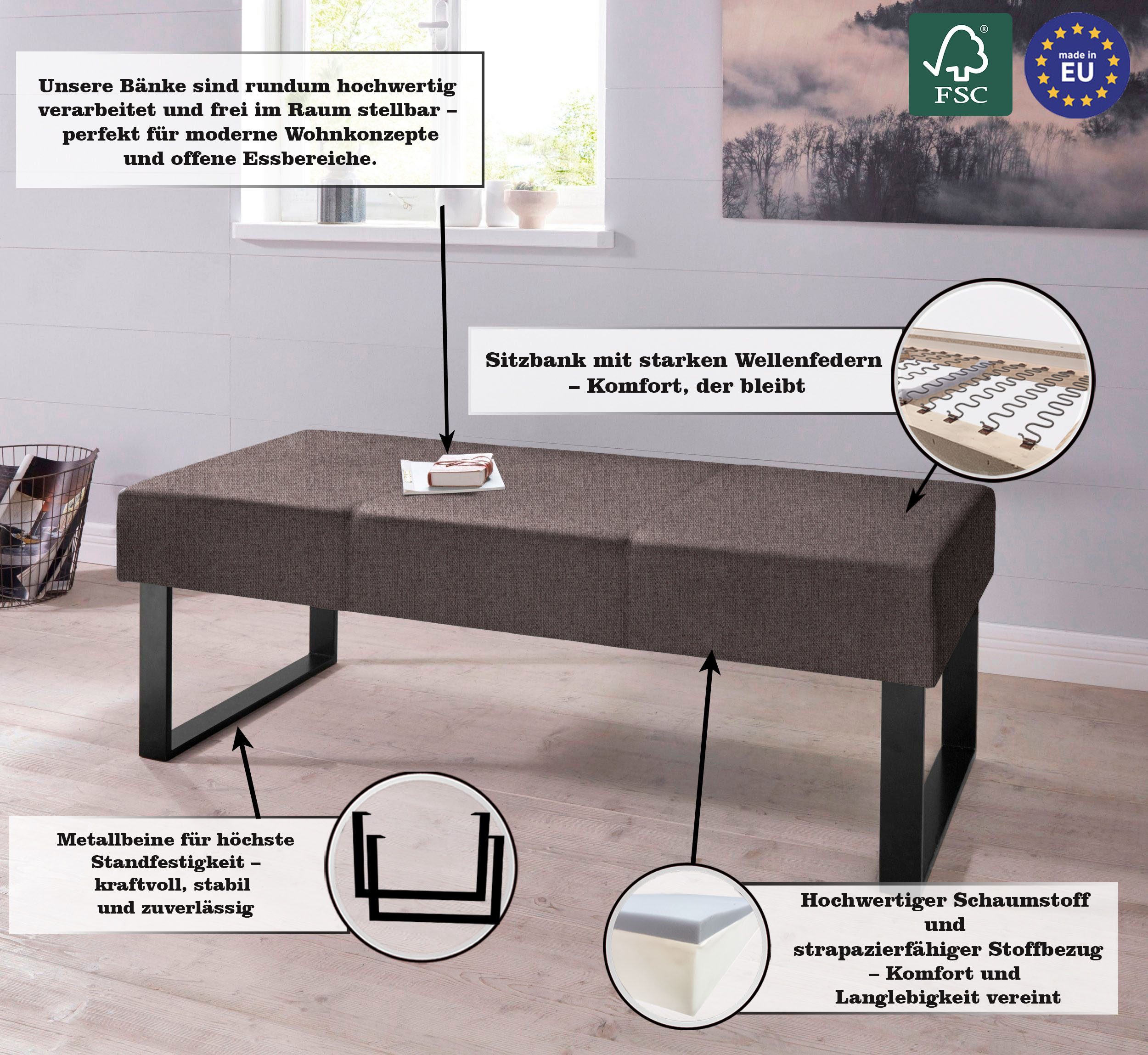 Home affaire Zitbank Oliver Breedte 140 cm, met metalen frame