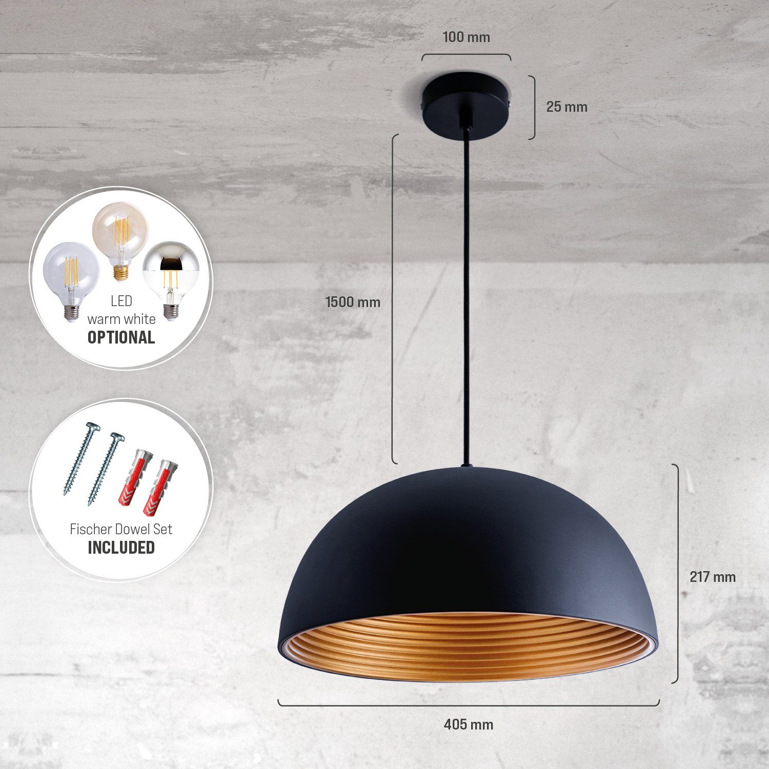 Paco Home Hanglamp SAWYER Hanglamp eetkamer keukenlamp hangend 1,5m textielen kabel Ø 40,5 cm