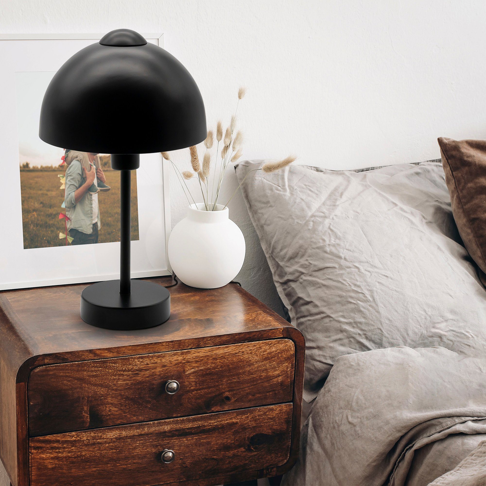 B.K.Licht Tafellamp BK_TL1529 Retro tafellamp, E14 fitting, mat zwart Nachttafellamp, bedlamp, kabelschakelaar, zonder lamp (max. 25W) (1 stuk)