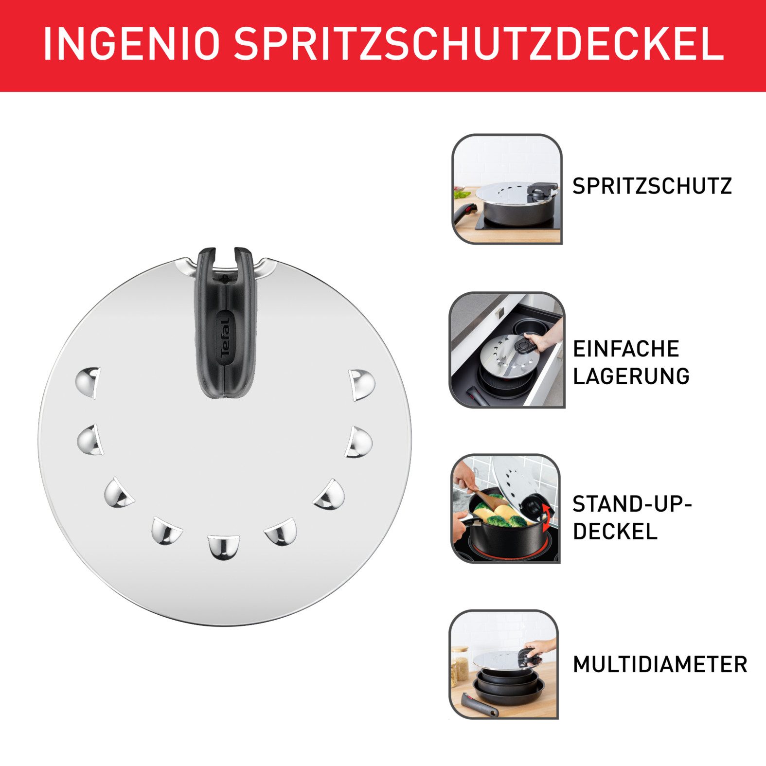Tefal Universele deksel Tefal L98298 Ingenio 20-28 cm, compatibel met ingenio pannen en potten (1-delig)