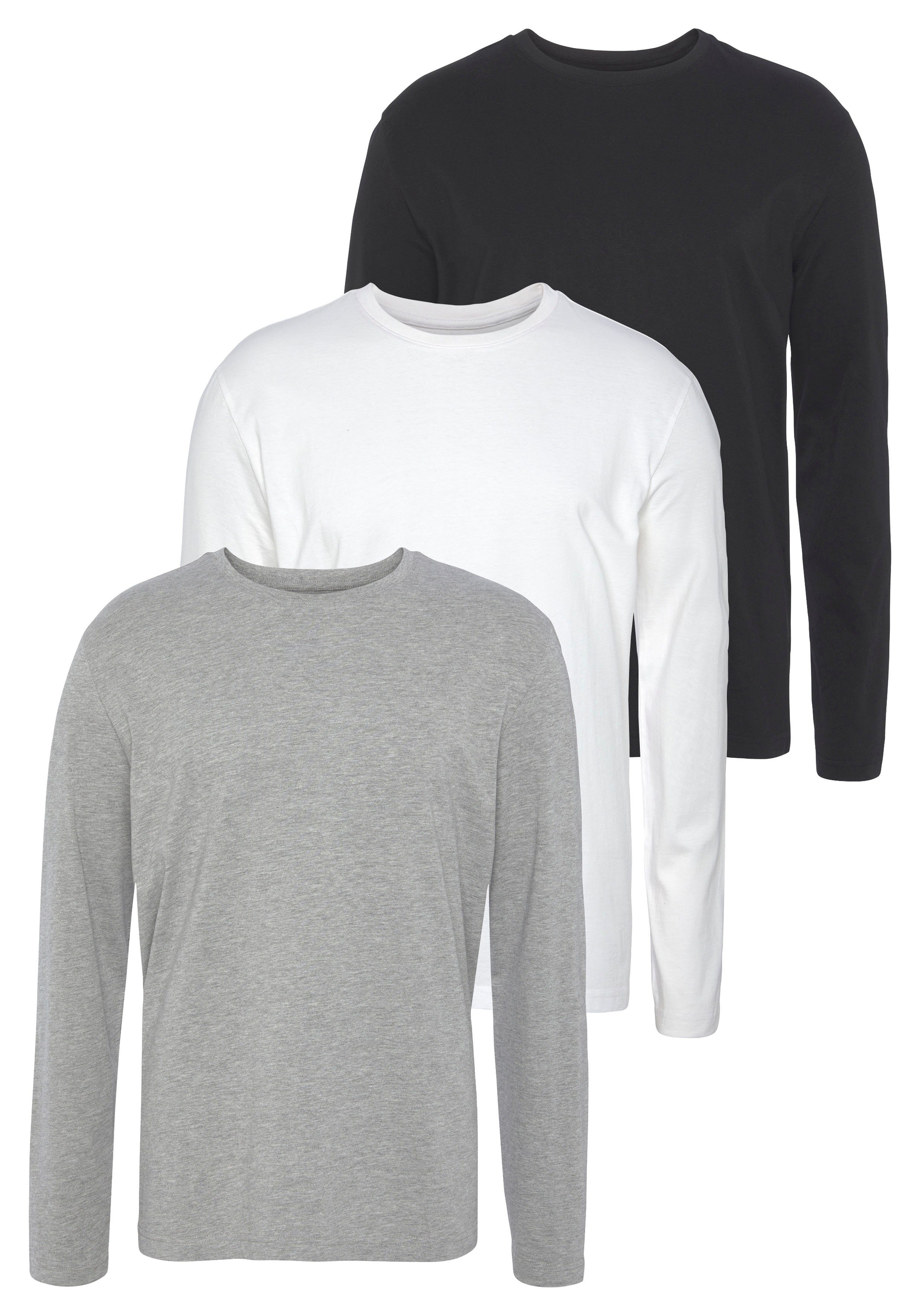 Man's World Shirt met lange mouwen Nieuwe kleur ! Lange mouwen, effen, van katoen, in 3-pack (3-delig, Set van 3)
