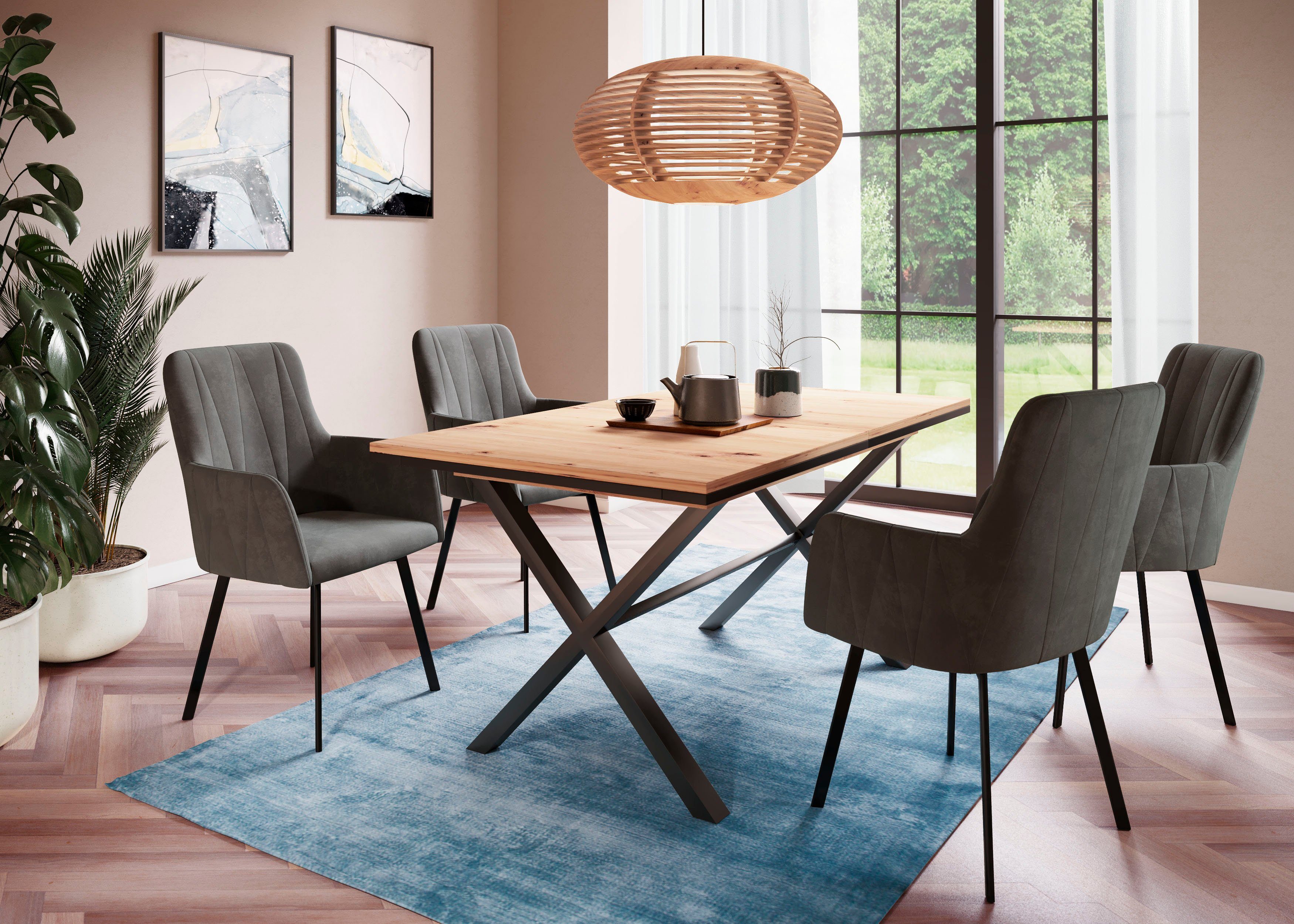 HELA Eethoek Uittrekbaar 160 - 200 cm, fauteuil 360° draaibaar (set, 5-delig)