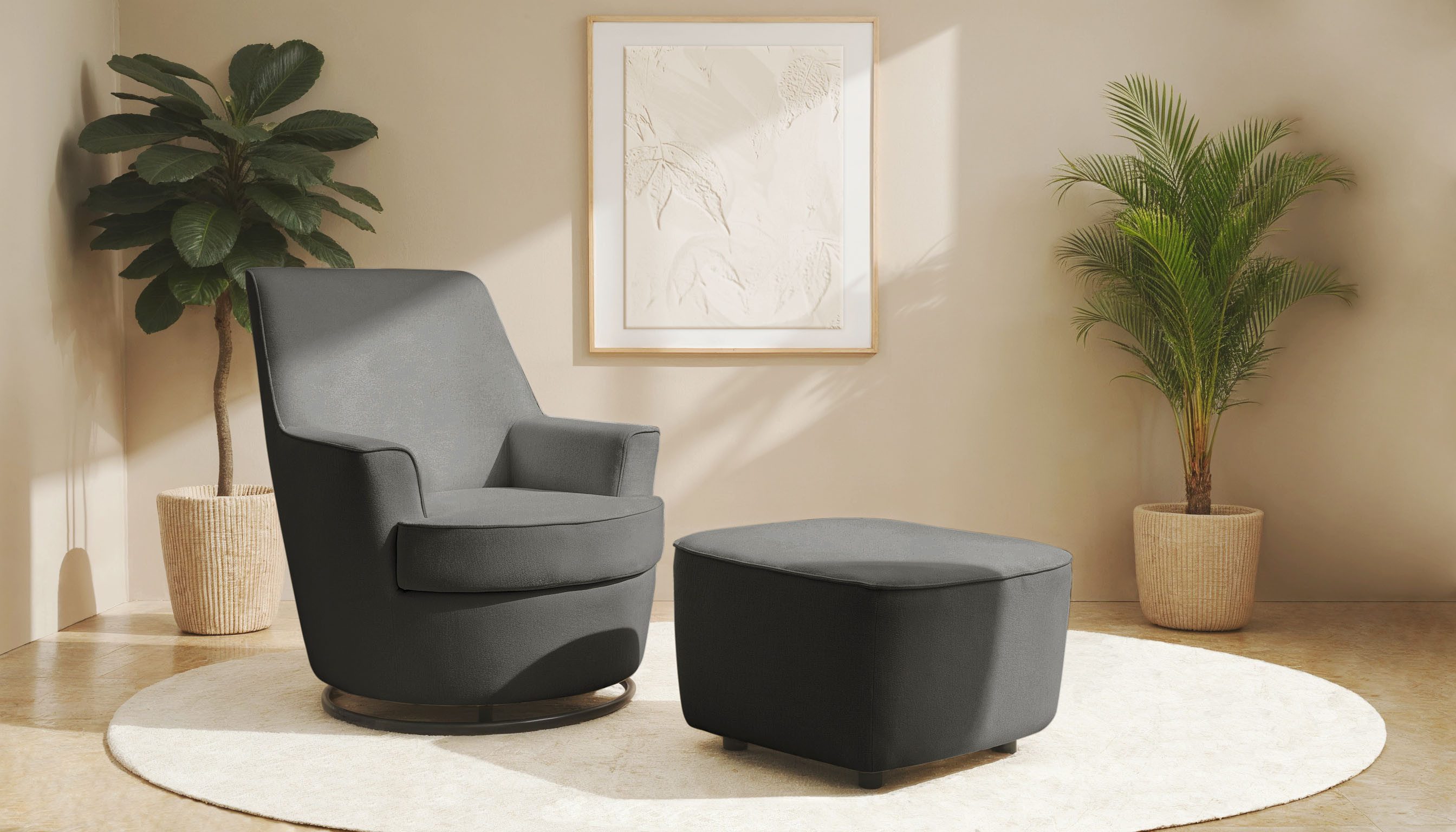 INOSIGN Draaibare fauteuil Hetty, draaistoel met kantelfunctie en poef, leesstoel, armstoel (set, 2 stuks) fauteuils grijs