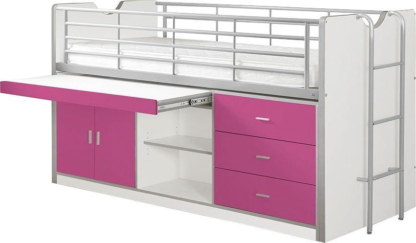 Vipack Hoogslaper Bonny, met tijdloze look, super praktisch in de kinderkamer Slapen en werken in één, hoogslaper met 90x200 cm ligoppervlak