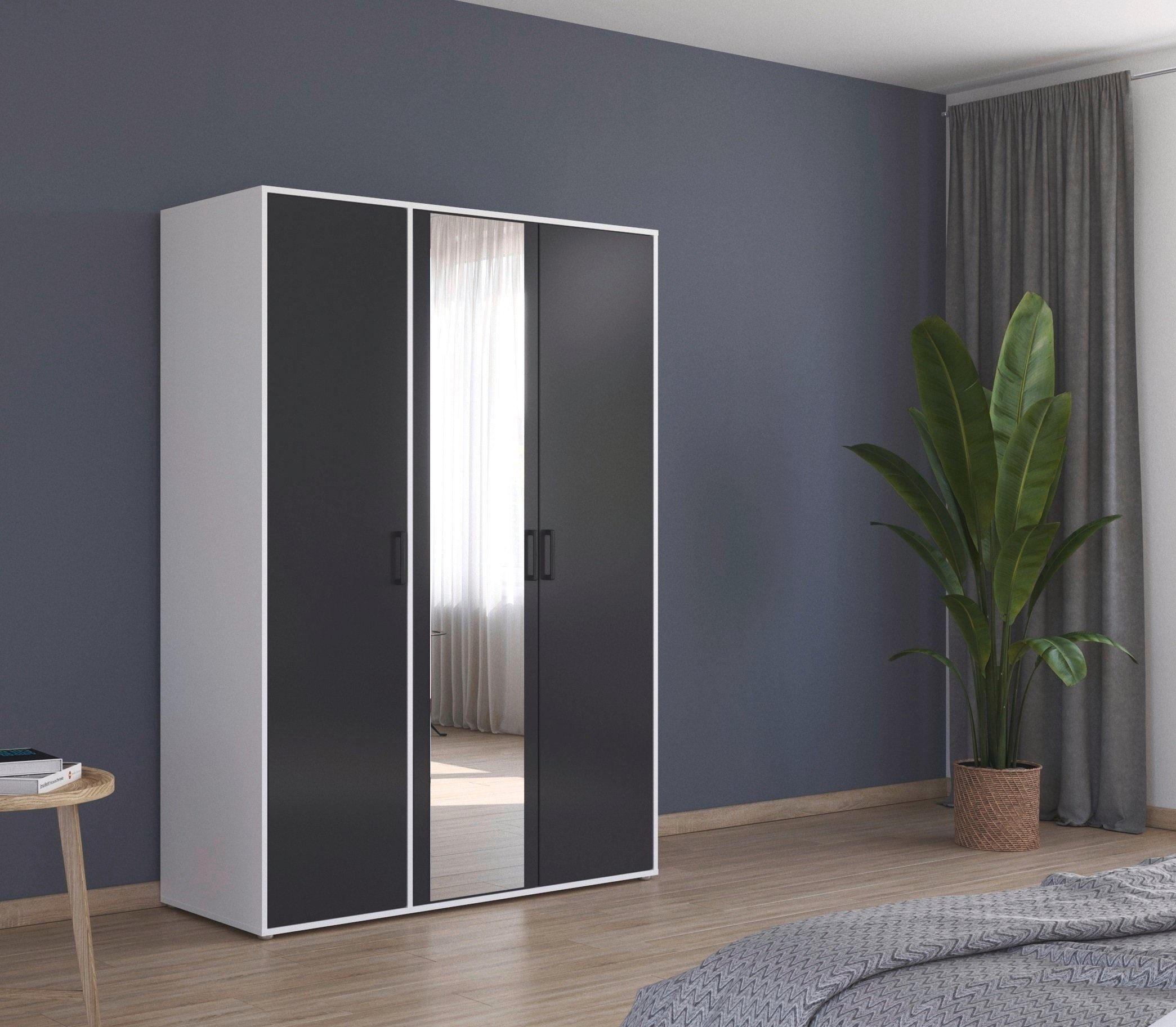 rauch Draaideurkast Voyager met moderne grepen in grijs-metallic en spiegel