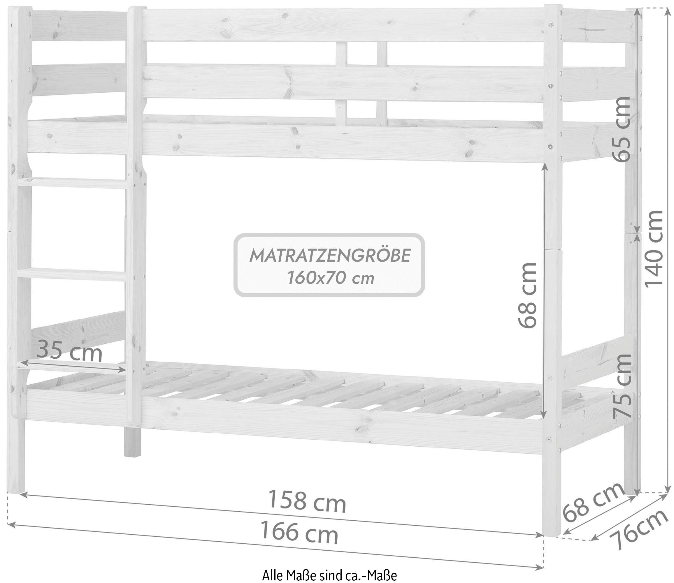 Hoppekids Stapelbed Eco comfort kinderbed 90x200 of 70x160 van massief hout in 4 kleuren