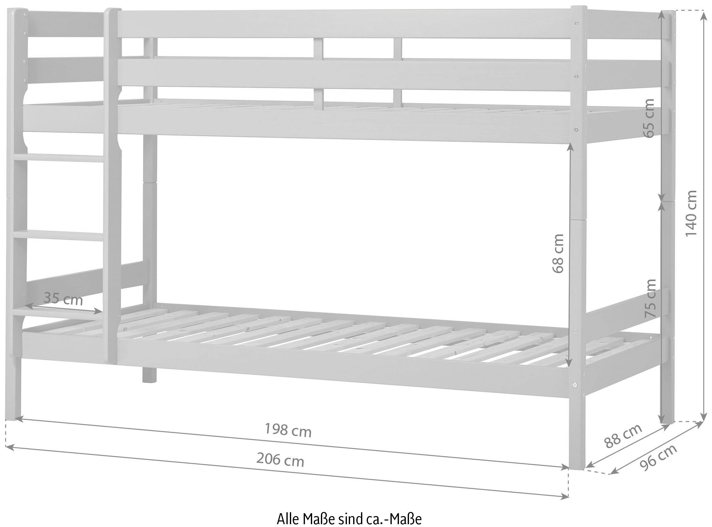 Hoppekids Stapelbed Eco comfort kinderbed 90x200 of 70x160 van massief hout in 4 kleuren