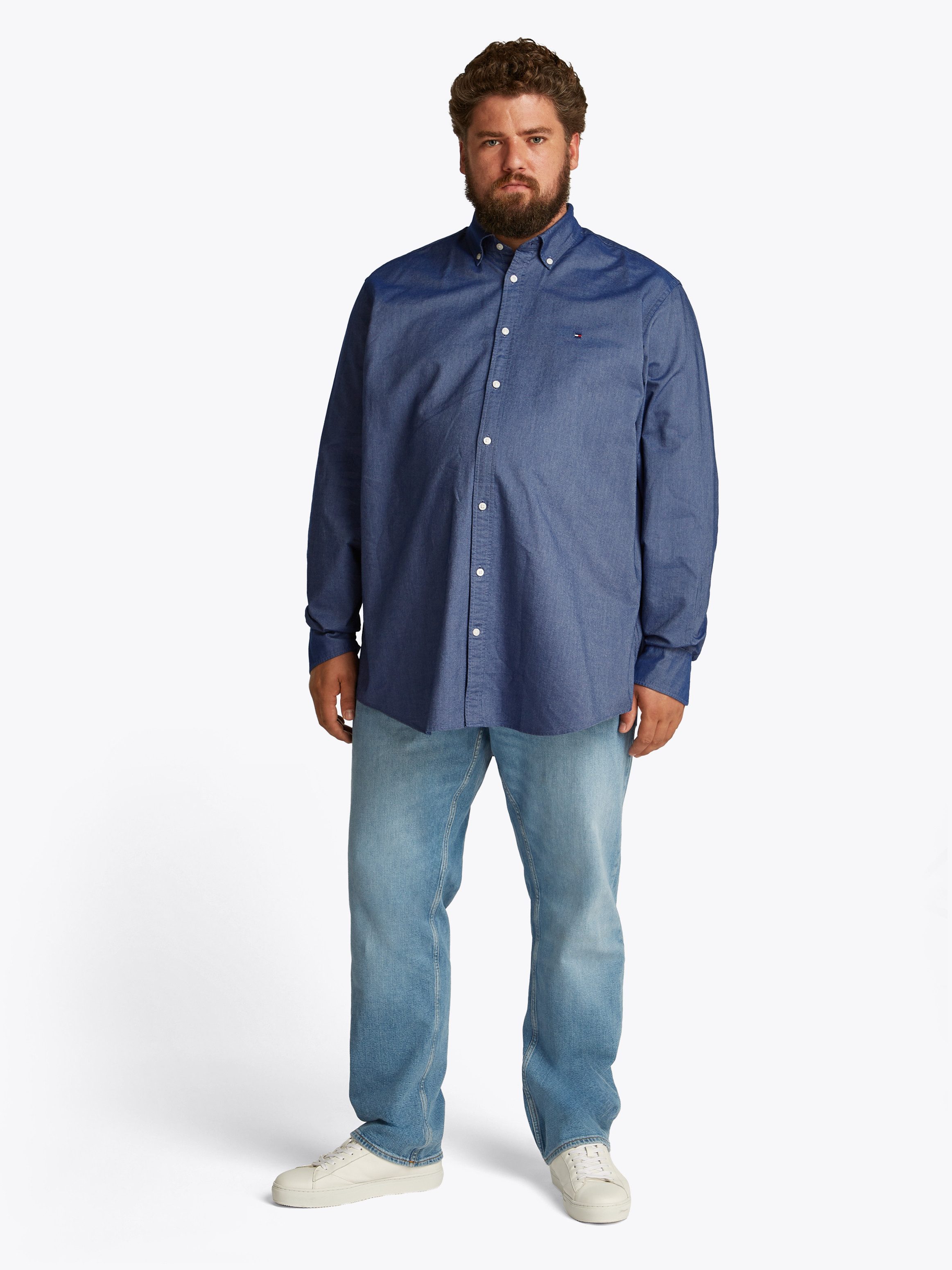 Tommy Hilfiger Overhemd met lange mouwen BT-SOLID HERITAGE OXFORD S-B in grote maten logoborduring
