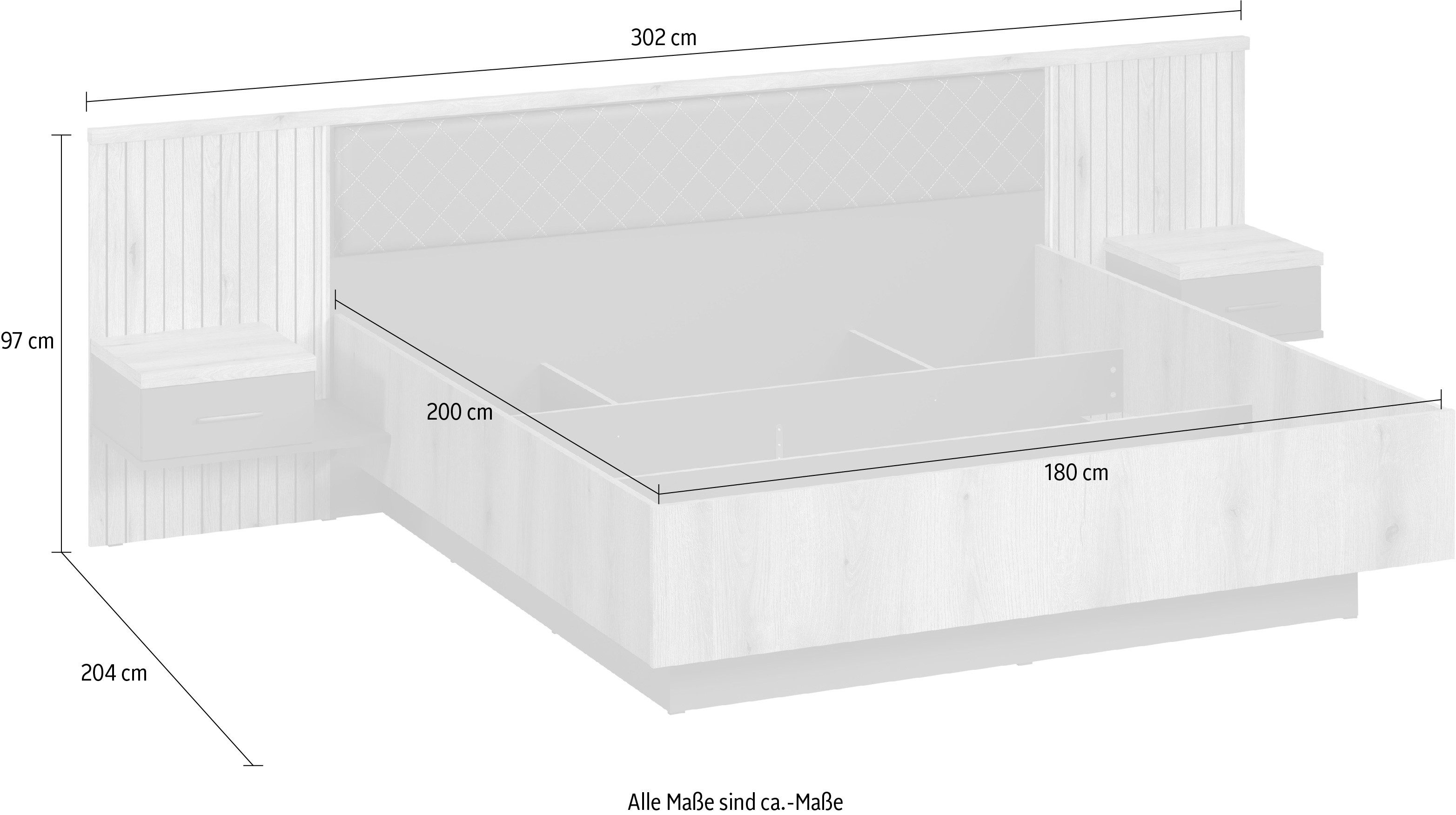 INOSIGN Bedframe Estepona Bed 180x200 cm inclusief nachtkastjes - met indirecte verlichting (1-delig)