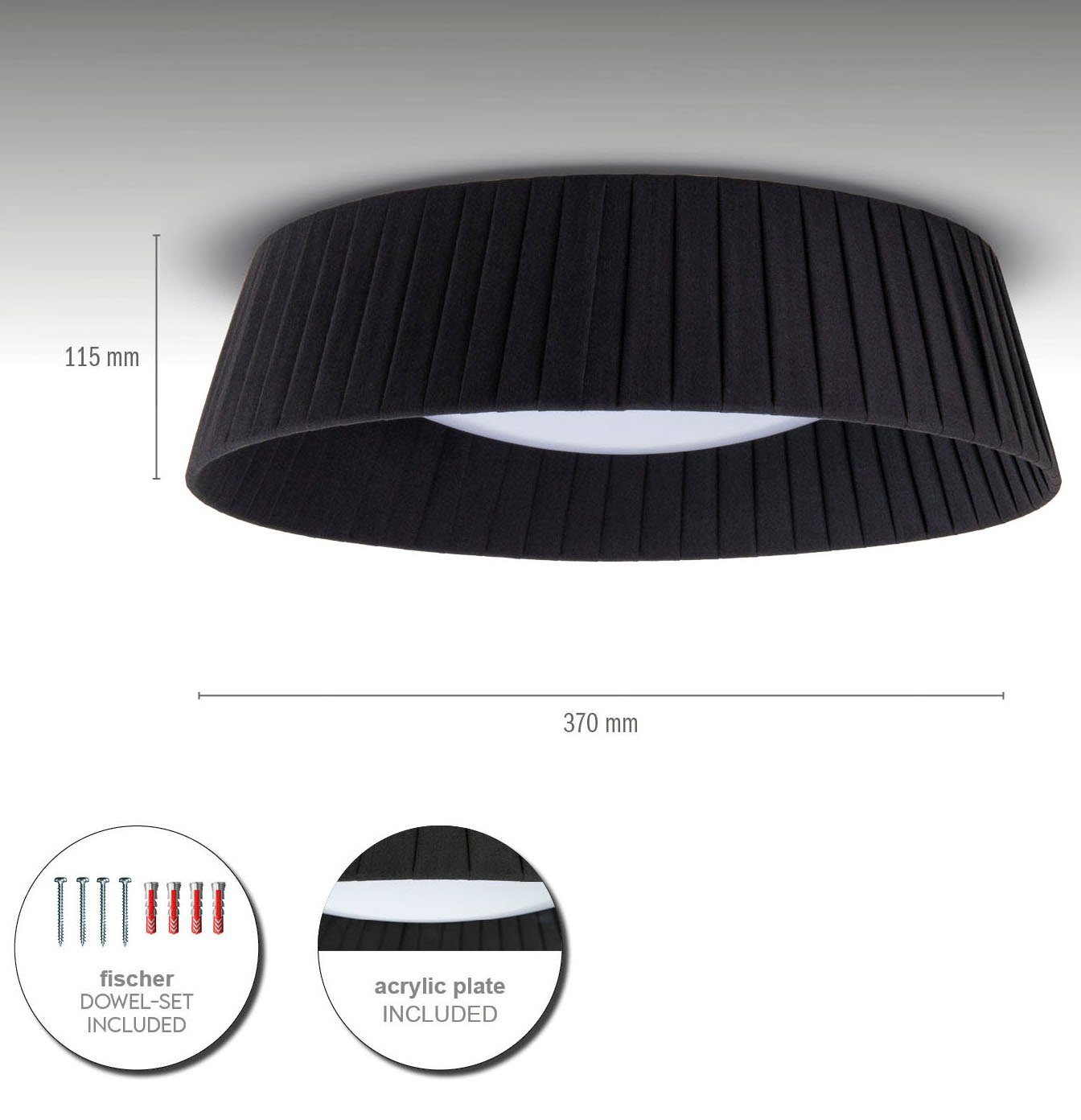 Paco Home Plafondlamp TARTE Rond kantoor lamp 2 x E27 textielkap modern gesloten uni-kleuren