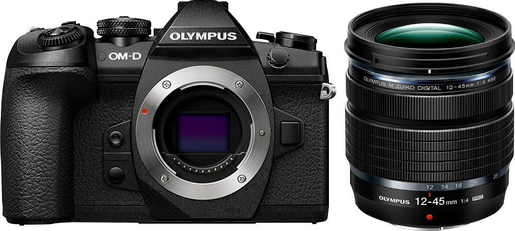 Olympus systeemcamera E-M1II body + M.Zuiko ED 12-45 mm Pro Flash FL-LM3, BLH-1, BCH-1, USB Cable CB-USB11, Cable holder CC-1