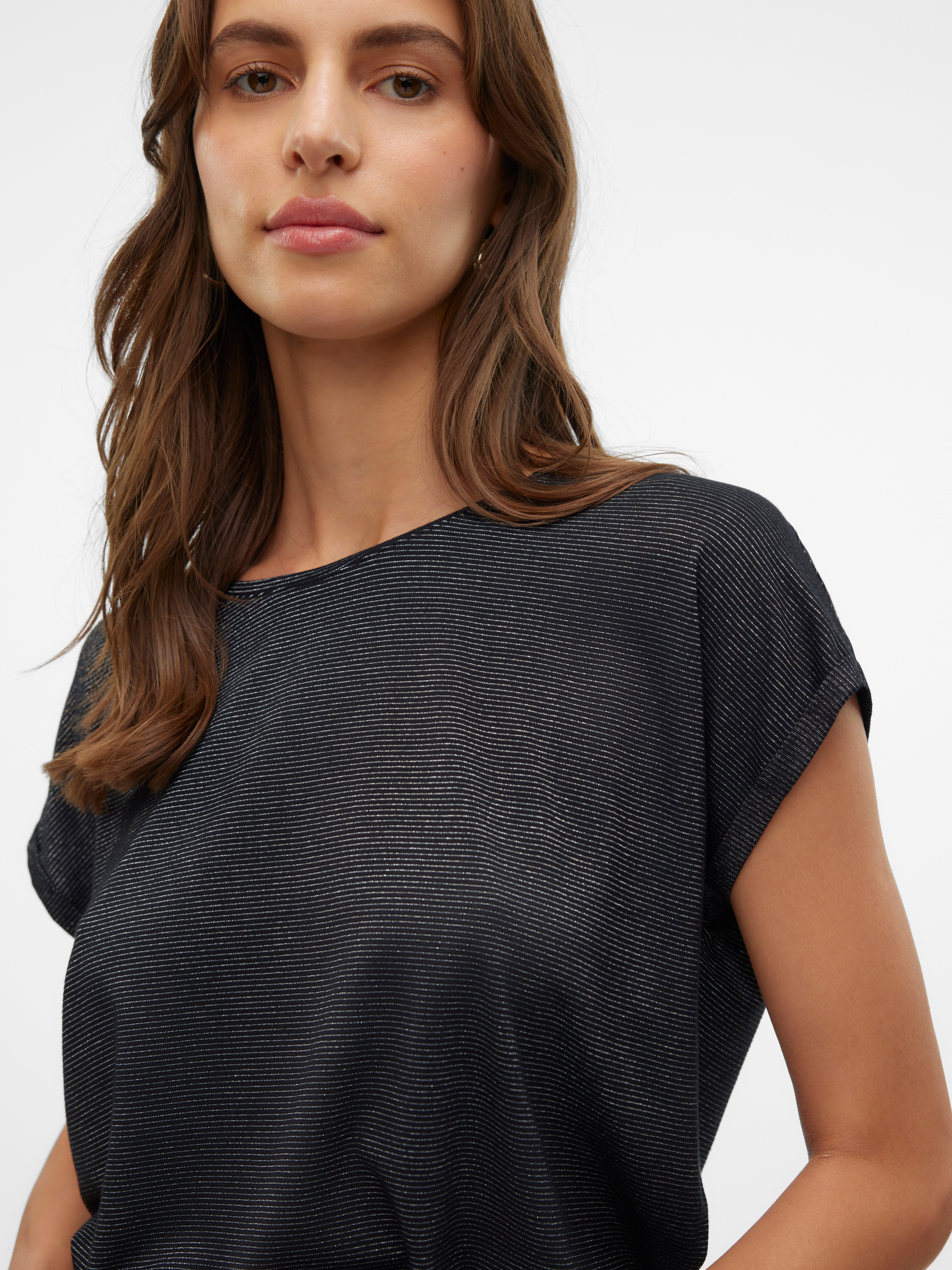 Vero Moda Shirt met ronde hals VMLAVA PLAIN SS TOP LUREX STRIPE