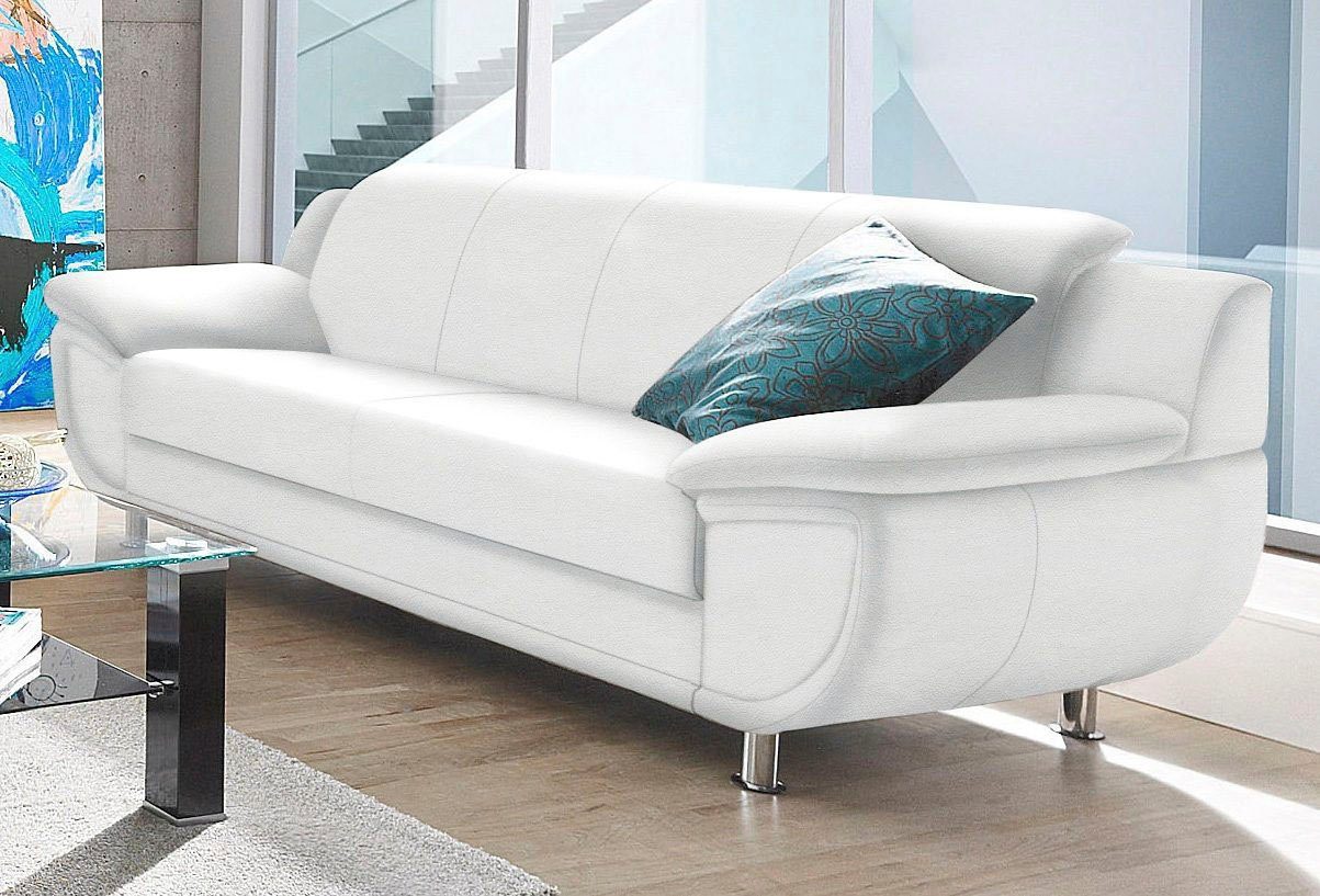 TRENDMANUFAKTUR 3-zitsbank Rondo, breedte 207 cm, brede armleuningen, chromen poten Big-sofa optioneel met bonnellvering, in verschillende bekledingen bestelbaar