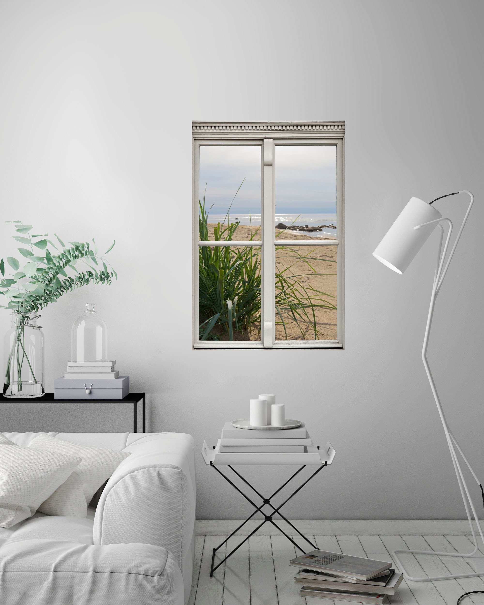 queence Wandfolie Strand Muursticker, muurdecoratie, zelfklevend, 3D, raam