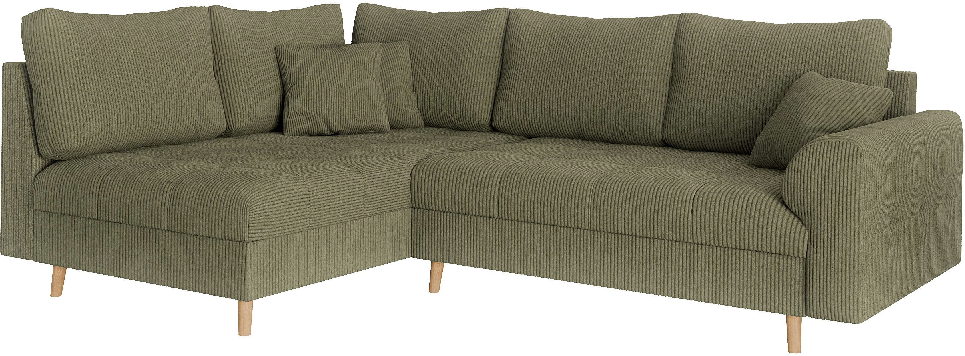 Home affaire Hoekbank CHARRE L-vorm met ottomane, afmetingen B/D/H: 231/161/81 cm fijne stiksels, losse rug- en sierkussens, ook in cord en bouclé