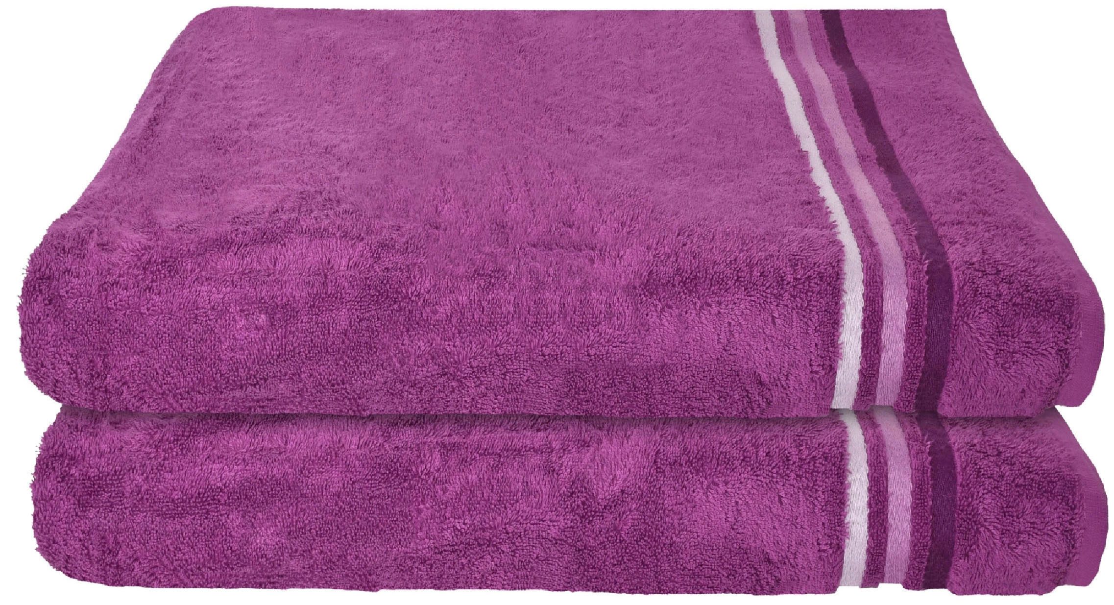 Schiesser Douchelakens Skyline Color van 100% katoen met elegante streeprand (set, 2 stuks) handdoeken maat 2x 70x140 cm paars