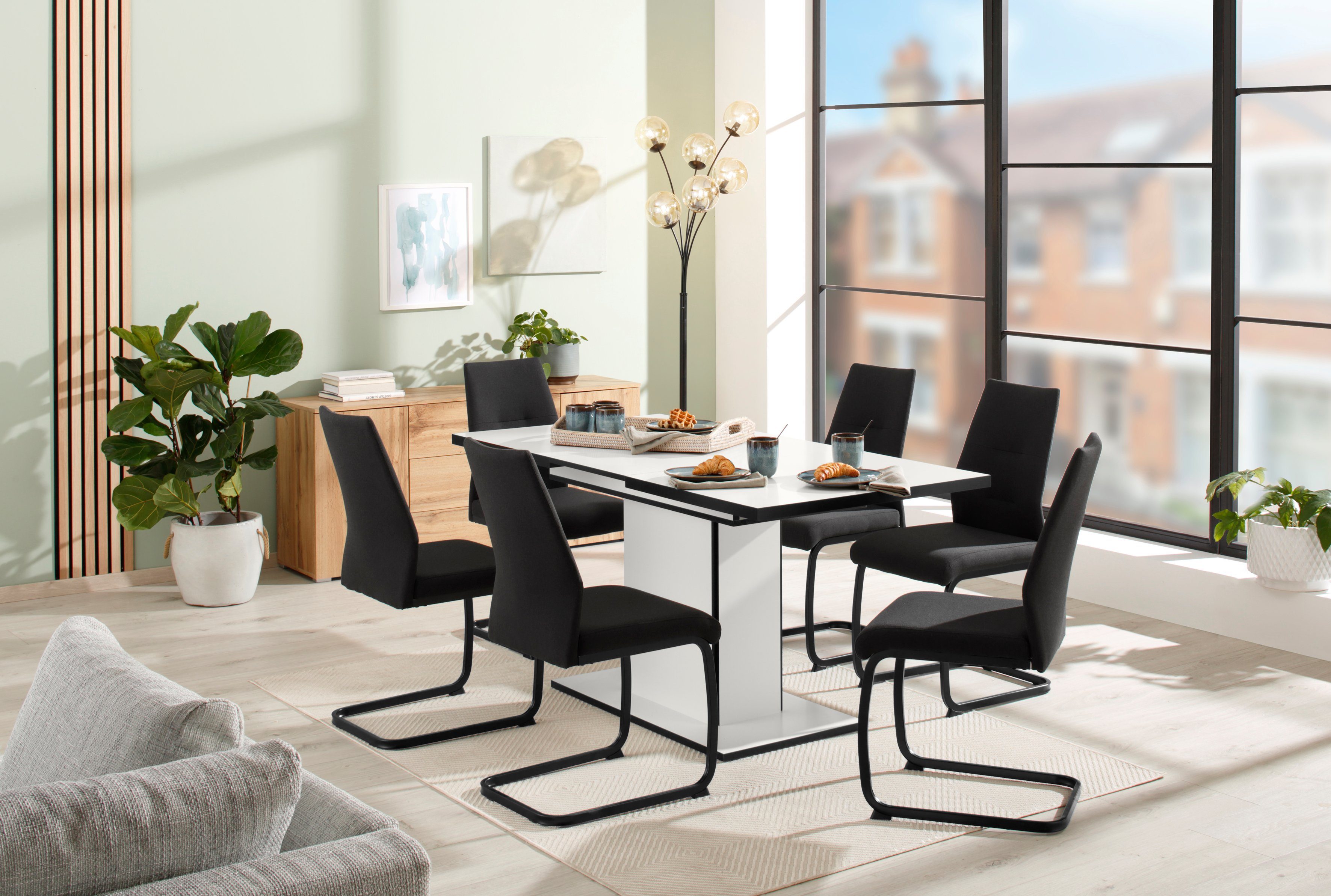 HELA Eethoek Ariana, eettafel met 6 stoelen, uitschuifbare keukentafel (set, 7-delig) eethoeken zwart