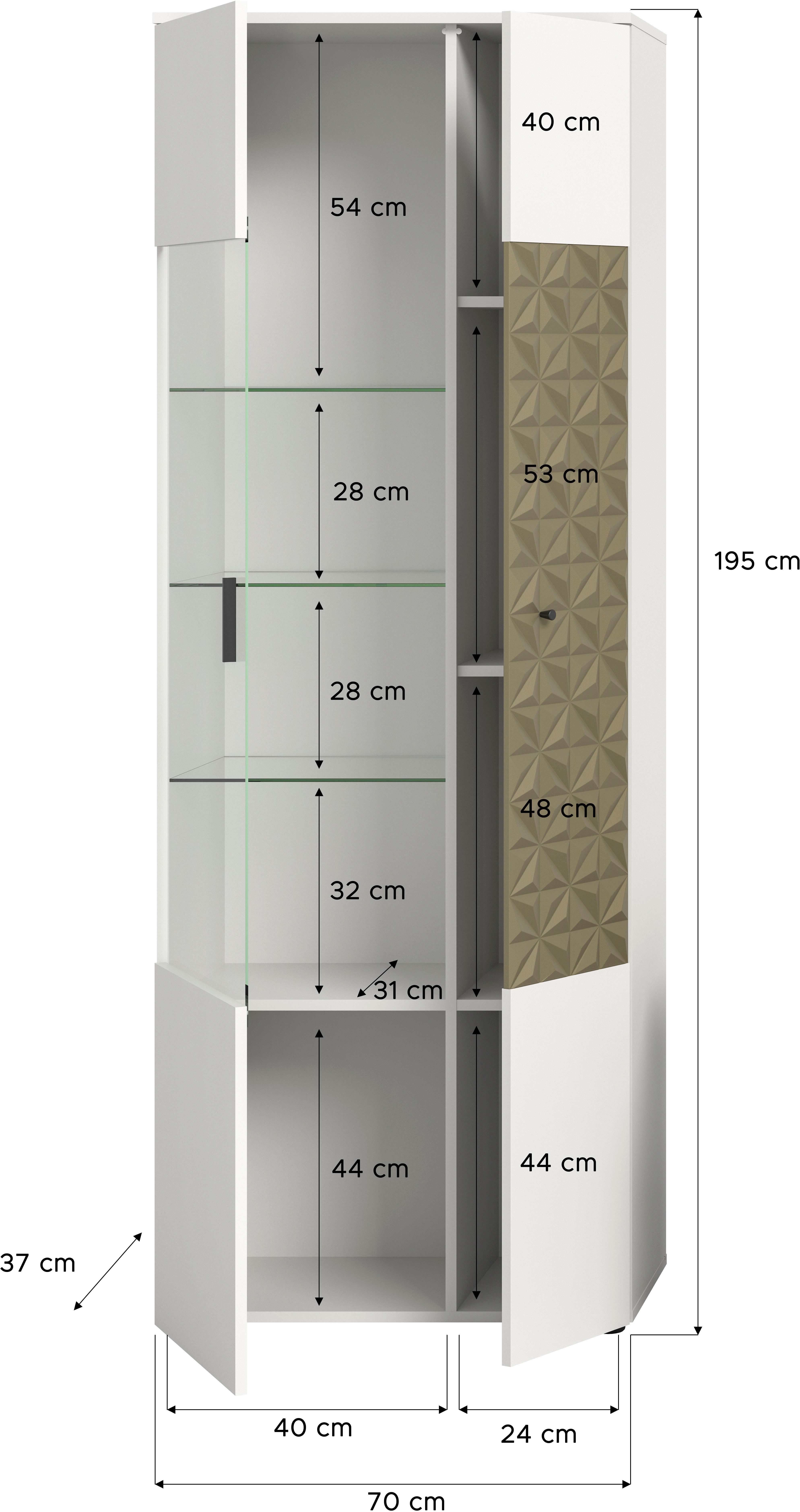 INOSIGN Vitrinekast Vicenza, hoogte 195 cm, ornamentafwerking, 2 deuren, 9 vakken