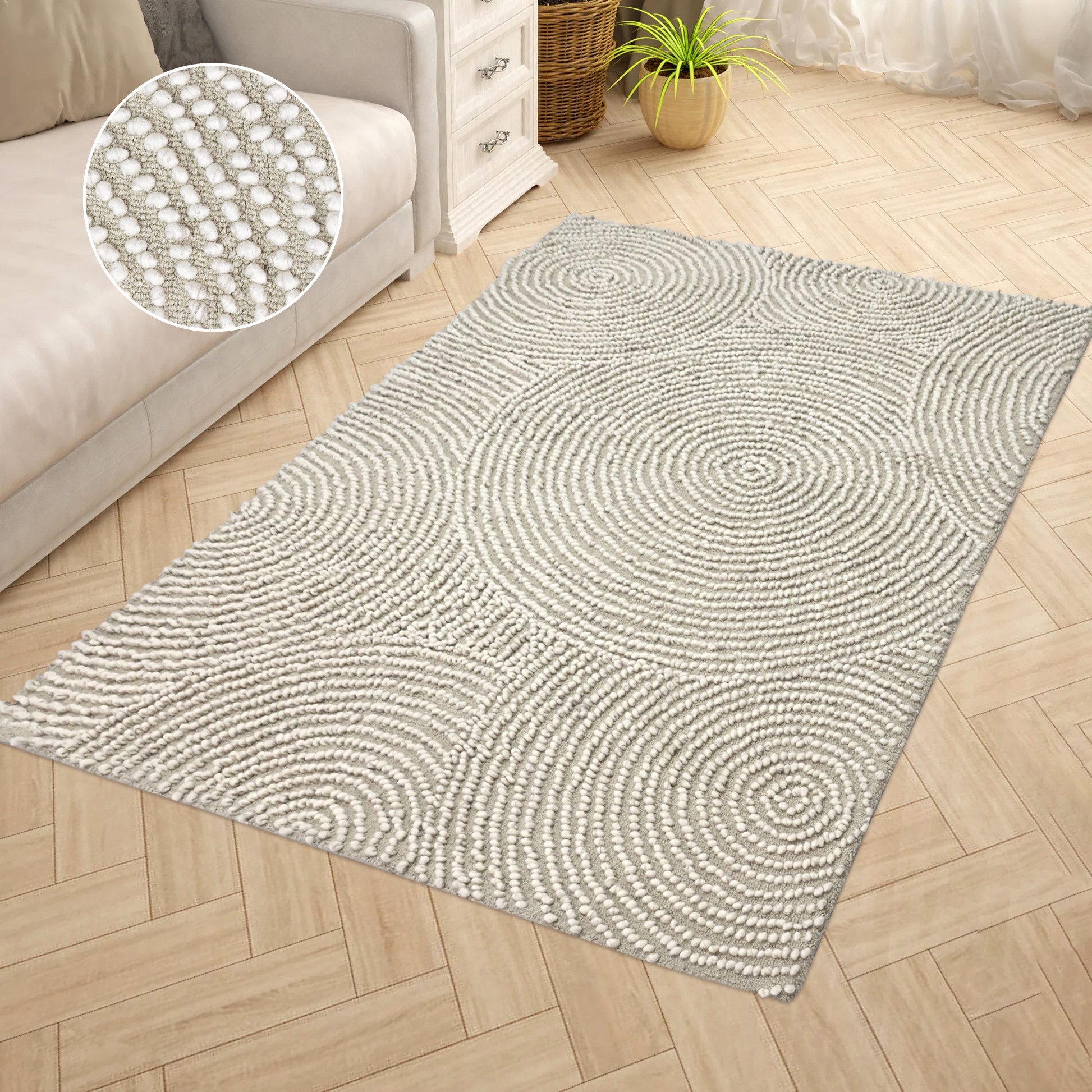 my home Wollen kleed Wolly cirkel, handgeweven van wol Handgeweven tapijt, slaapkamer, eetkamer, woonkamer wollen vloerkleden maat 240 cm x 340 cm x