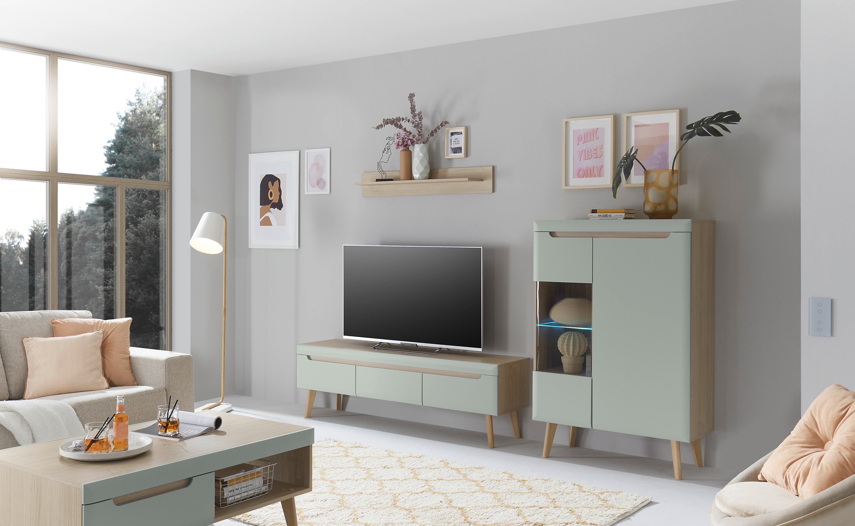 INOSIGN Vitrinekast Torge, hoge kast, glazen vitrine, staande vitrine, vitrinekast in drie verschillende kleuren beschikbaar, glazen deur & -bodem, 90 cm breed (1 stuk)