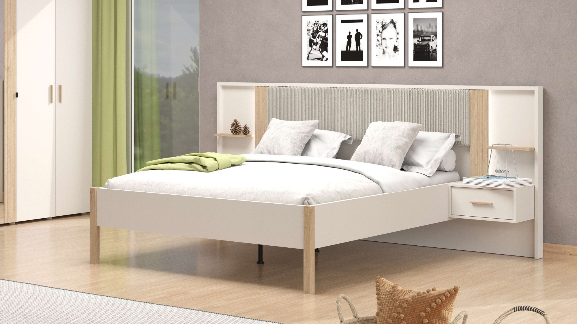 Home affaire Bed Belfort bedcombinatie, met gestoffe hoofdeinde, zachte cordstof (set, 3-delig)
