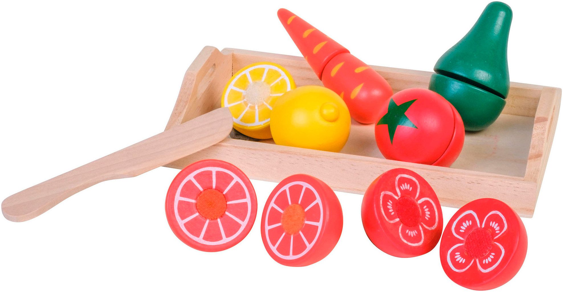 Happy People Speelgoed-levensmiddelen Houten dienblad met houten fruit en groenten