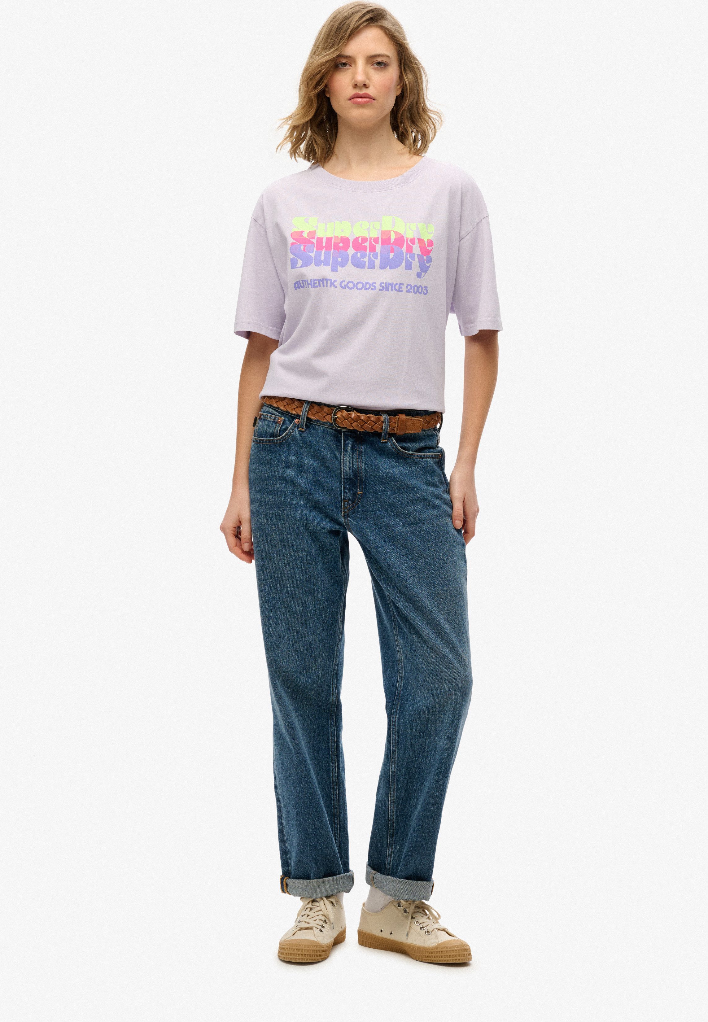 Superdry Shirt met ronde hals SU-NEON RAINBOW OVERSIZED TEE