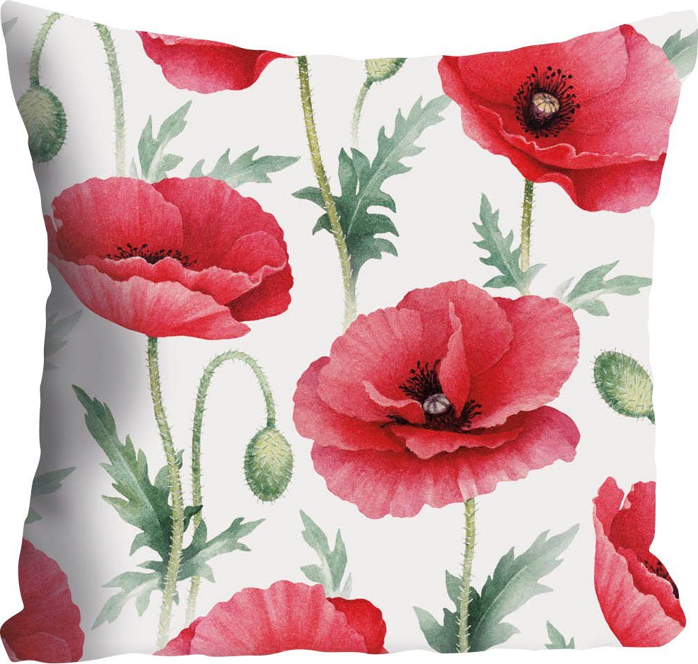 queence Sierkussen Leon Kussenhoes, klaprozen, rood, bloemen, floraal, natuur, decoratief, levendig (1 stuk)