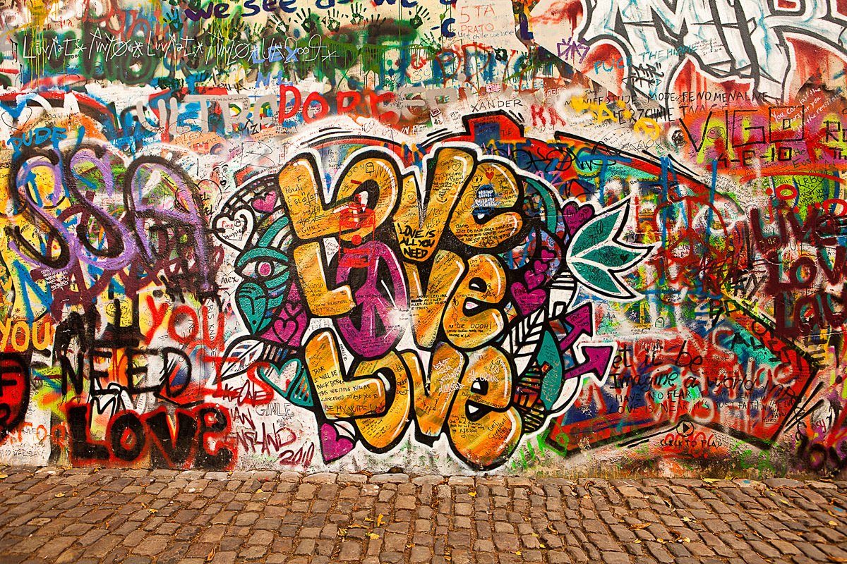 Papermoon Fotobehang Liebe Graffiti Lennon Wand