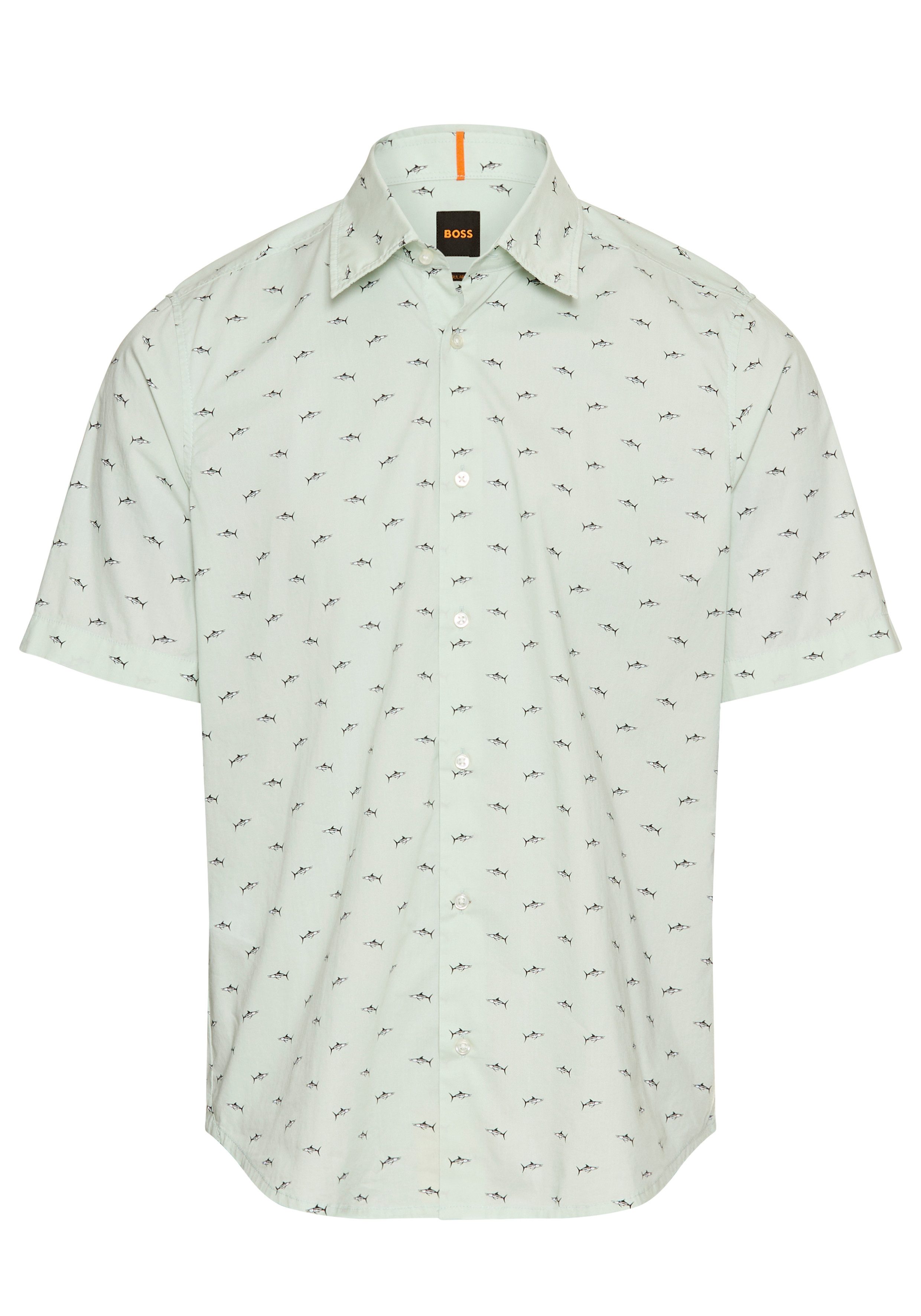 Boss Orange Overhemd met korte mouwen Rash met doorlopende logo-print heren overhemden maat M blauw