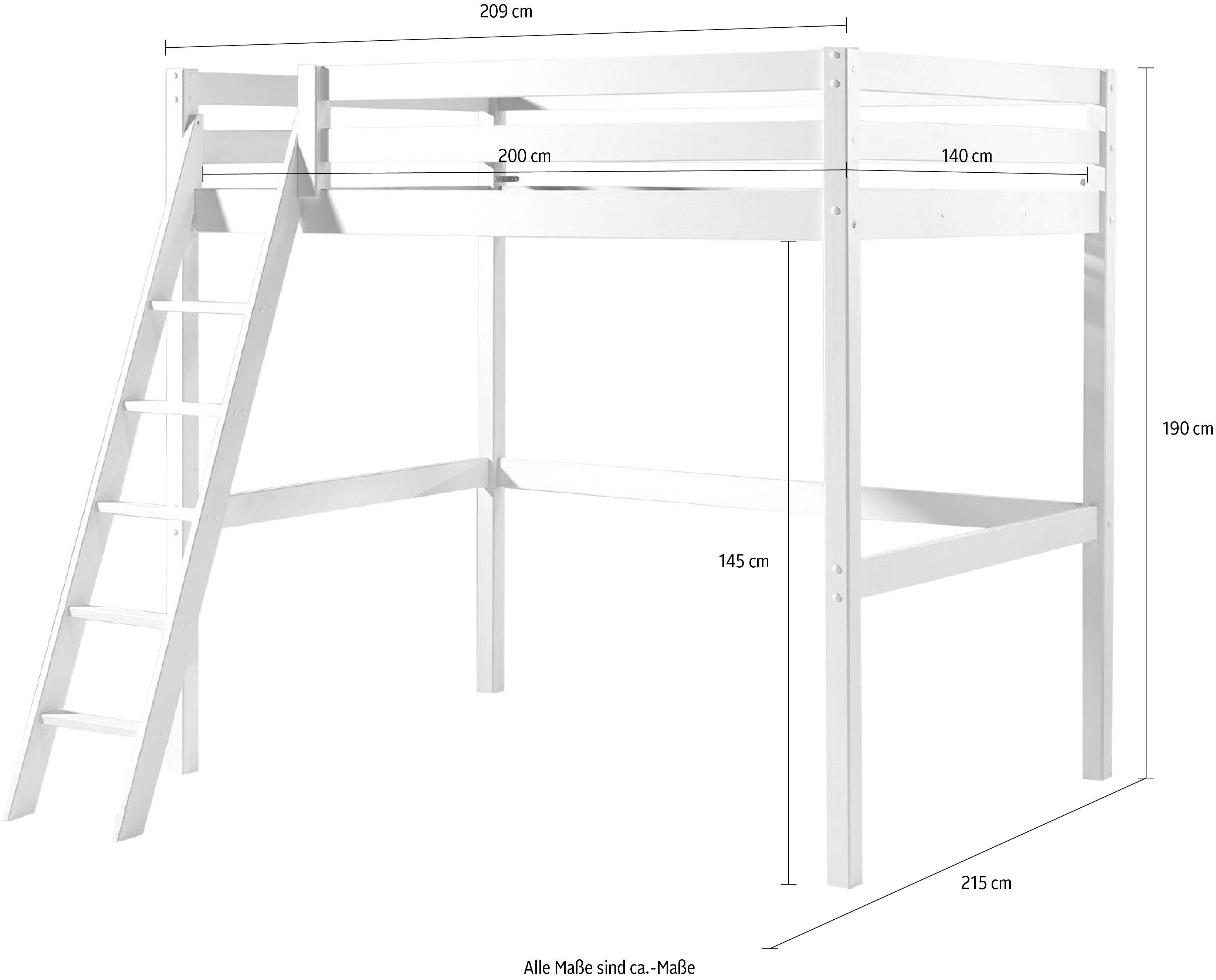 Vipack Hoogslaper Pino, incl. lattenbodem, valbeveiliging en schuine ladder