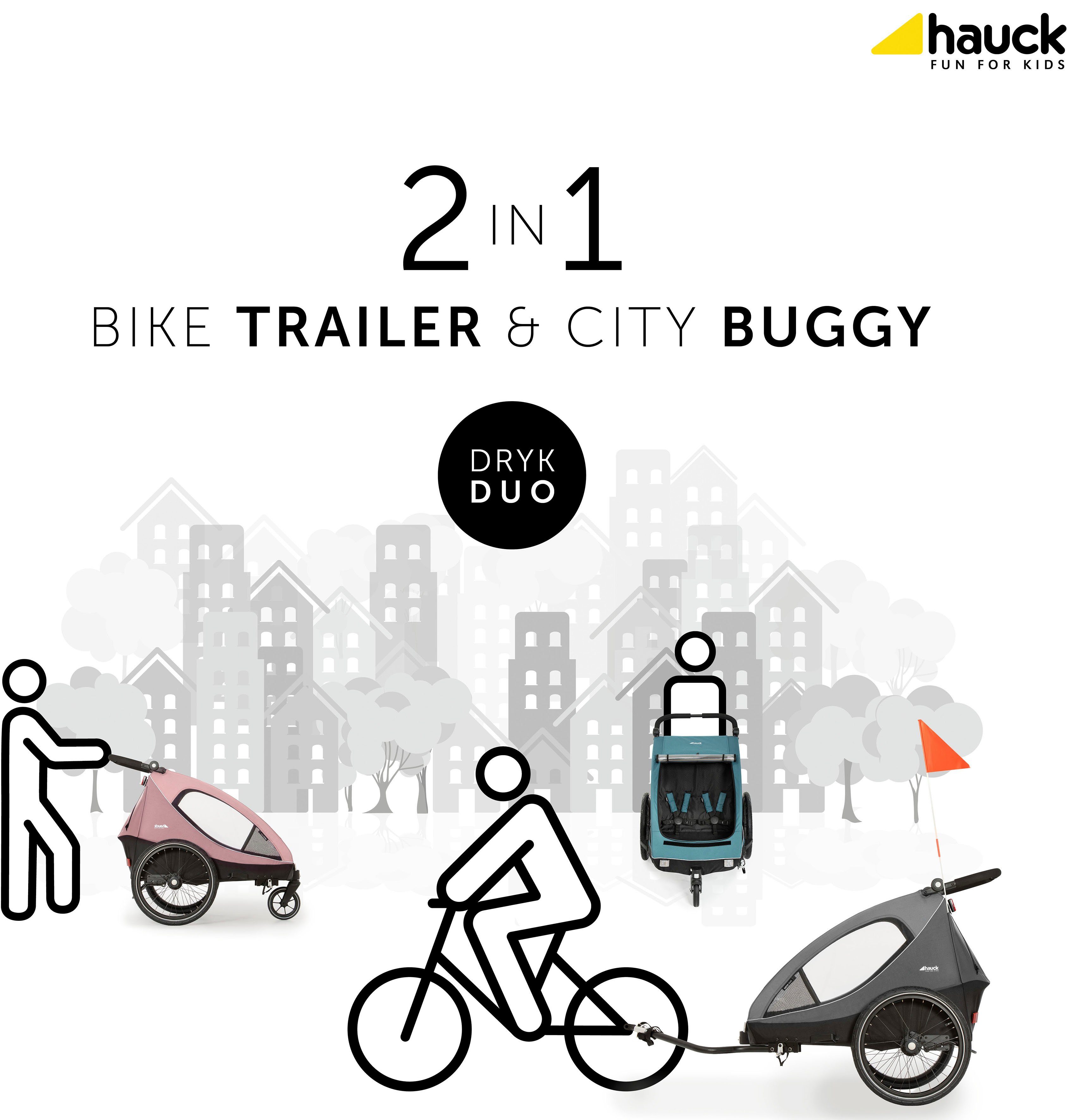 Hauck Kinderen fiets aanhanger 2in1 Fietstrailer en Buggy Dryk Duo, grijs