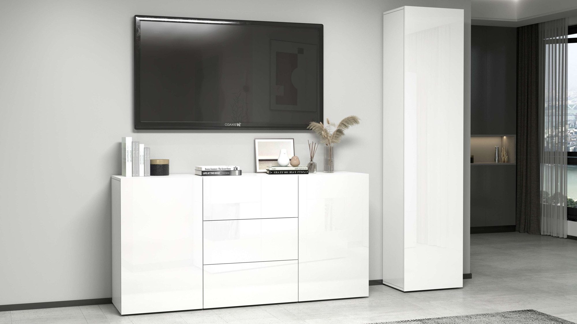 INOSIGN Dressoir Egypt, Ladekast, Kast, Buffet, greeploos 2 deuren, 3 lades, volledig hoogglans gelakt breedte 160