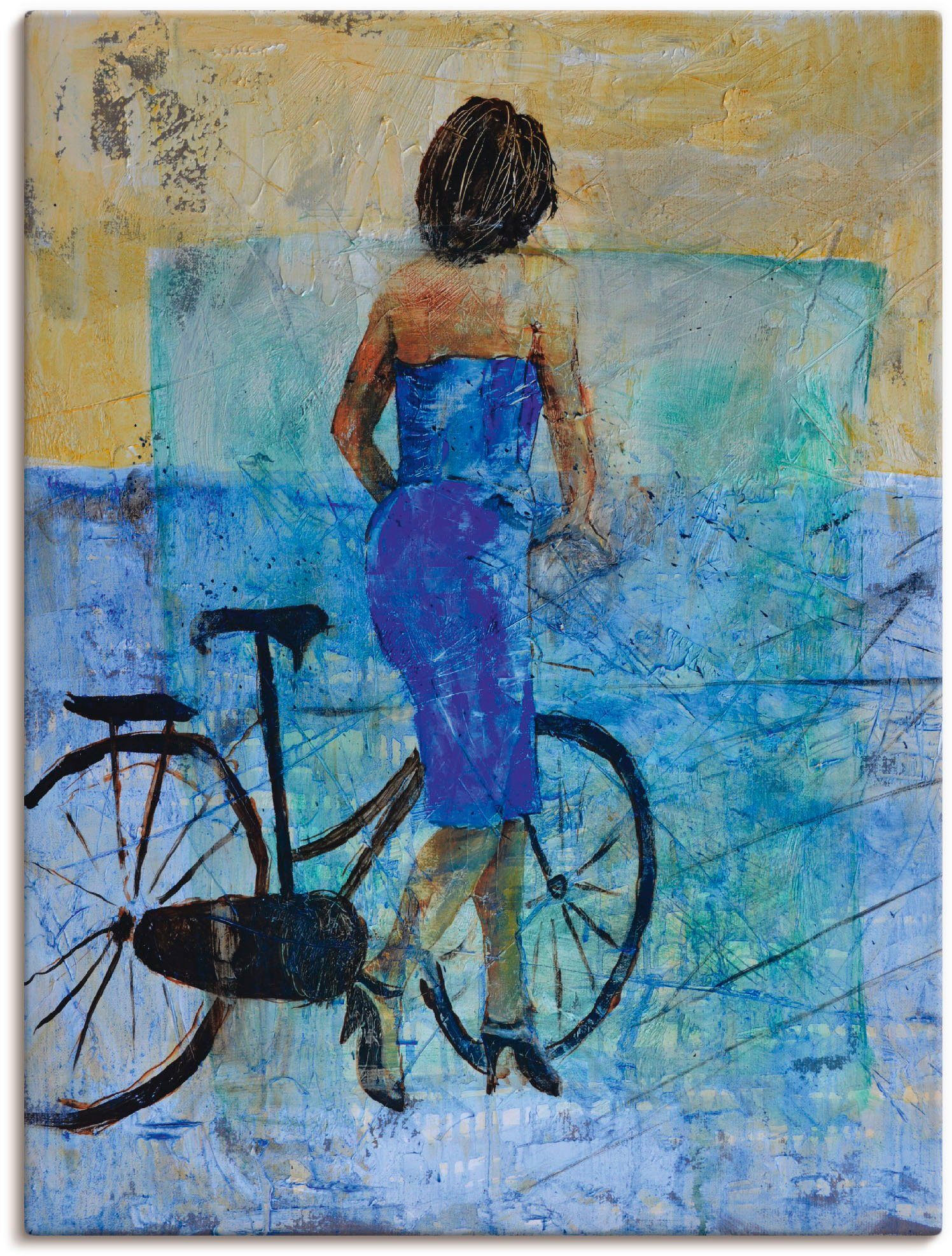 Artland Artprint Een meisje met een fiets in vele afmetingen & productsoorten - artprint van aluminium / artprint voor buiten, artprint op linnen, poster, muursticker / wandfolie o
