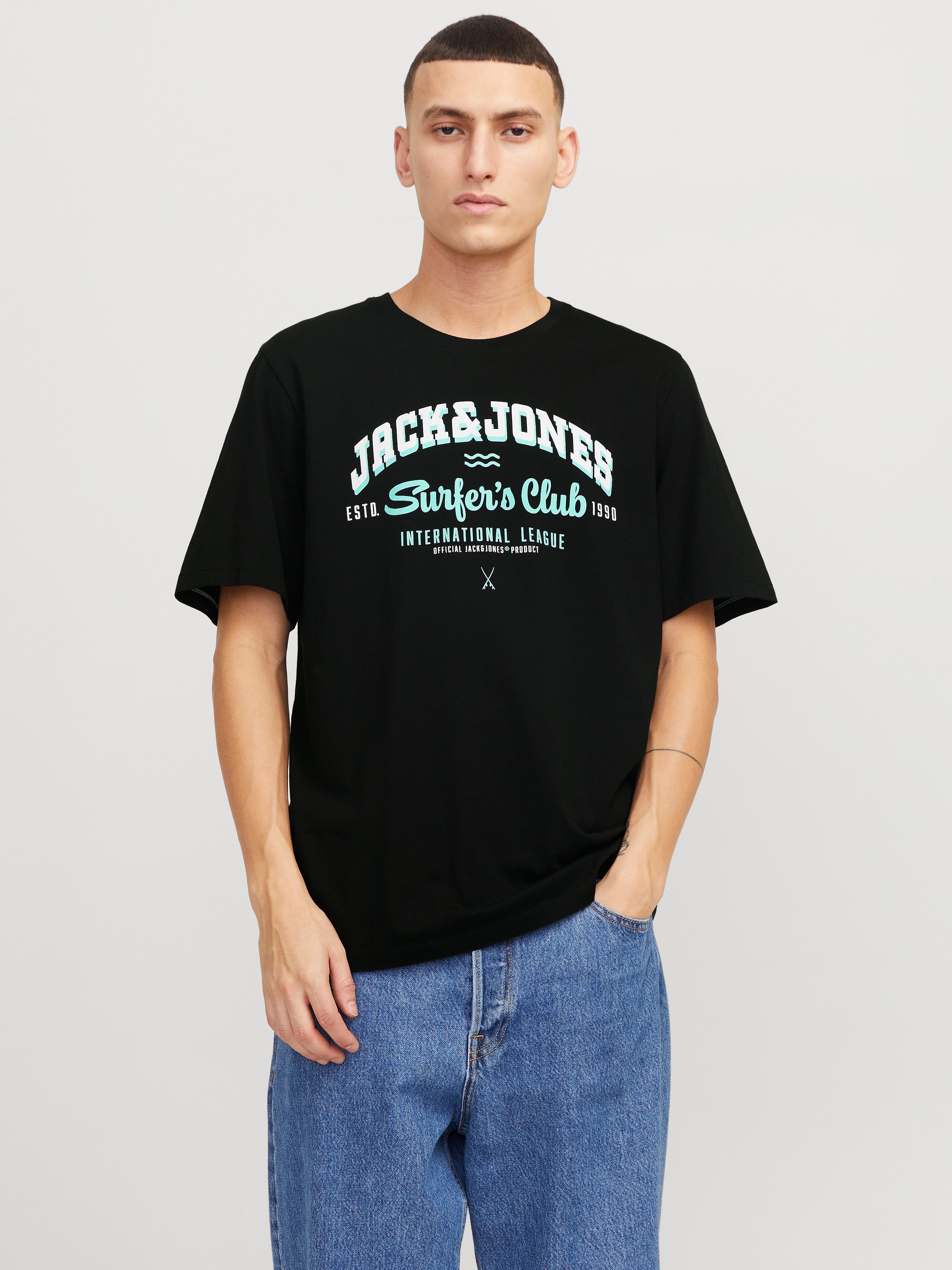 Jack & Jones Shirt met ronde hals JJELOGO TEE SS O-NECK 2 COL SS25 SN heren ronde hals maat M zwart