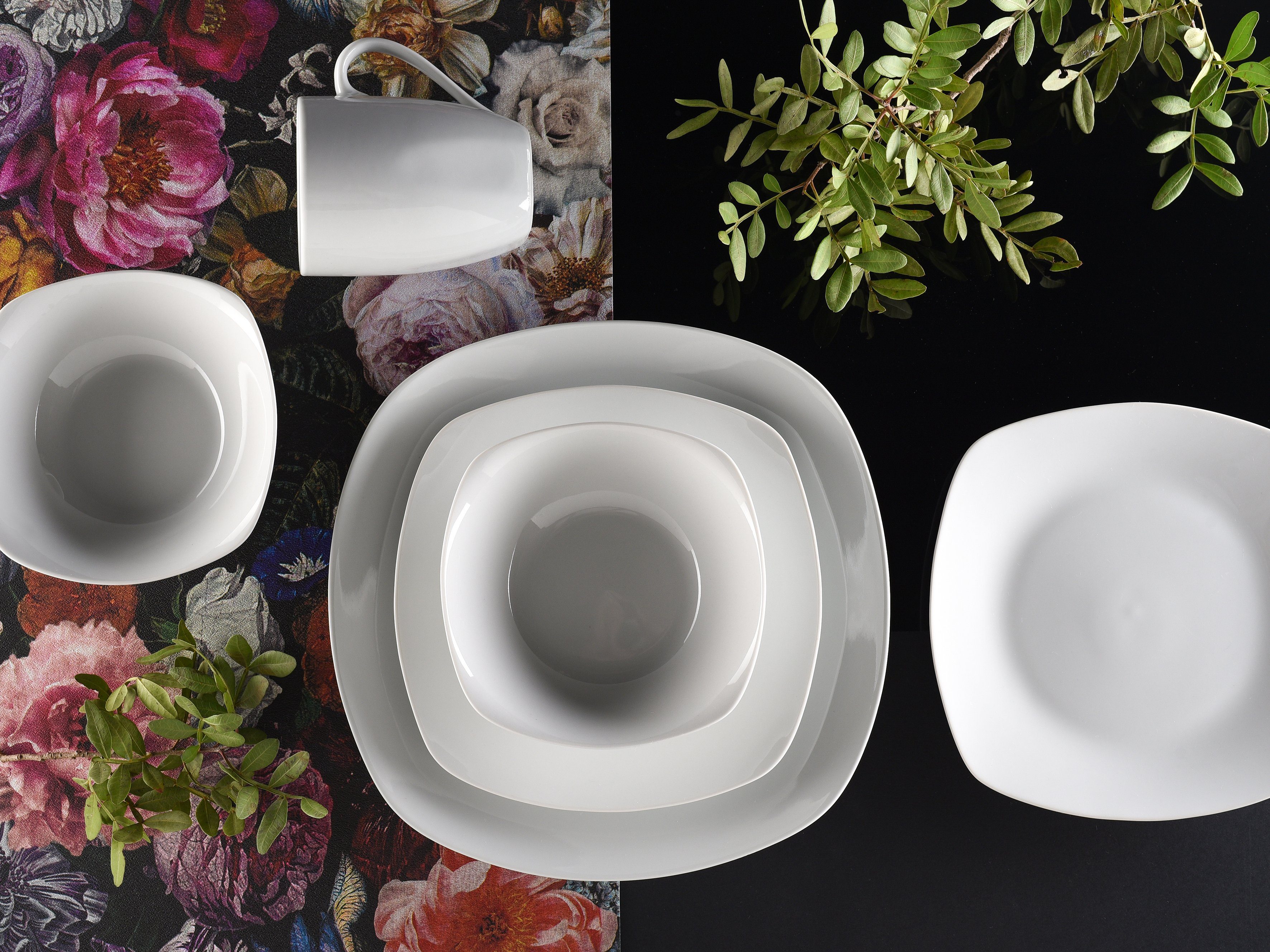 CreaTable Combi-servies Servies-set Square Servies, wit, 16 delen, voor 4 personen (set, 16-delig)