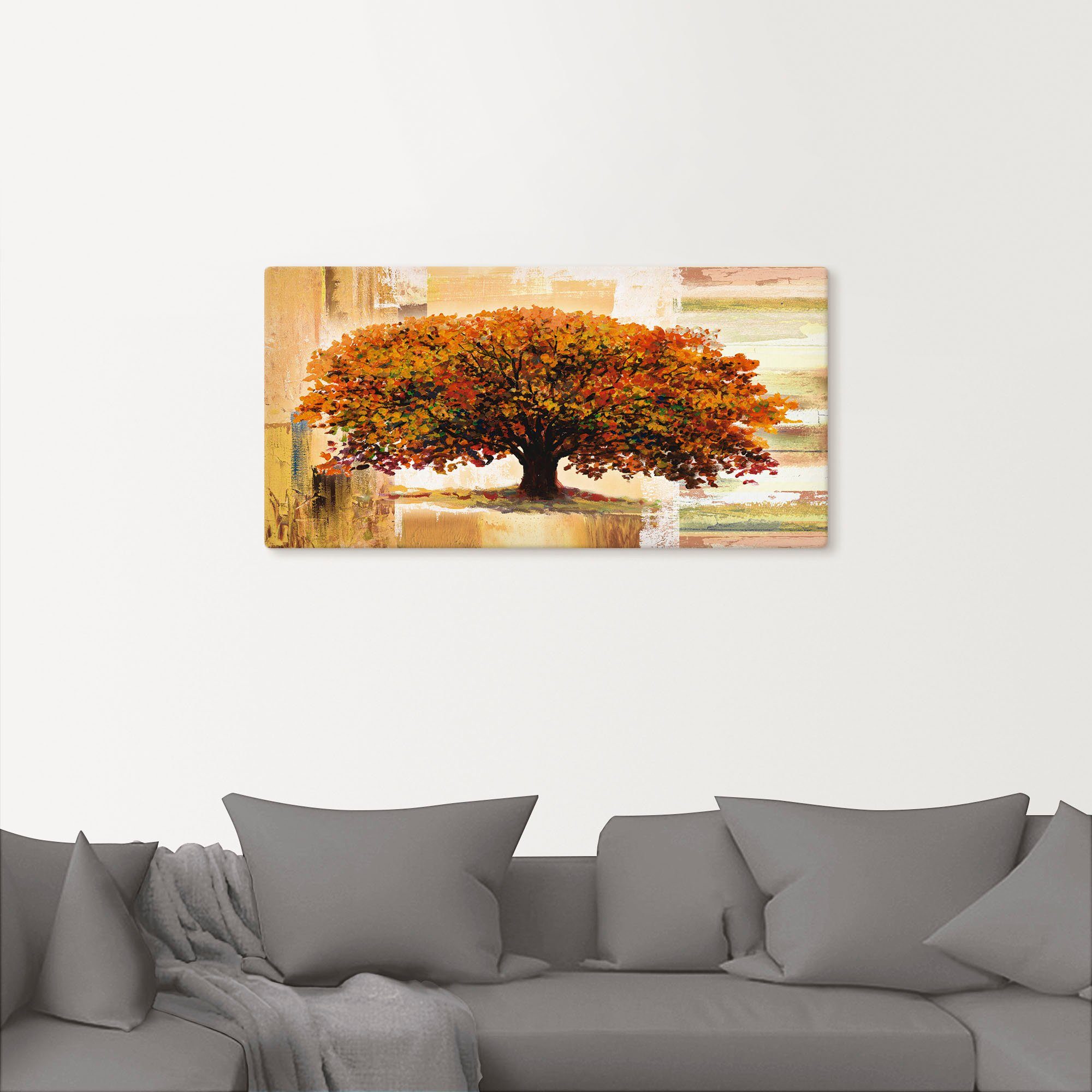 Artland Artprint Herfstboom op abstracte achtergrond als artprint van aluminium, artprint voor buiten, artprint op linnen, poster in verschillende maten. maten