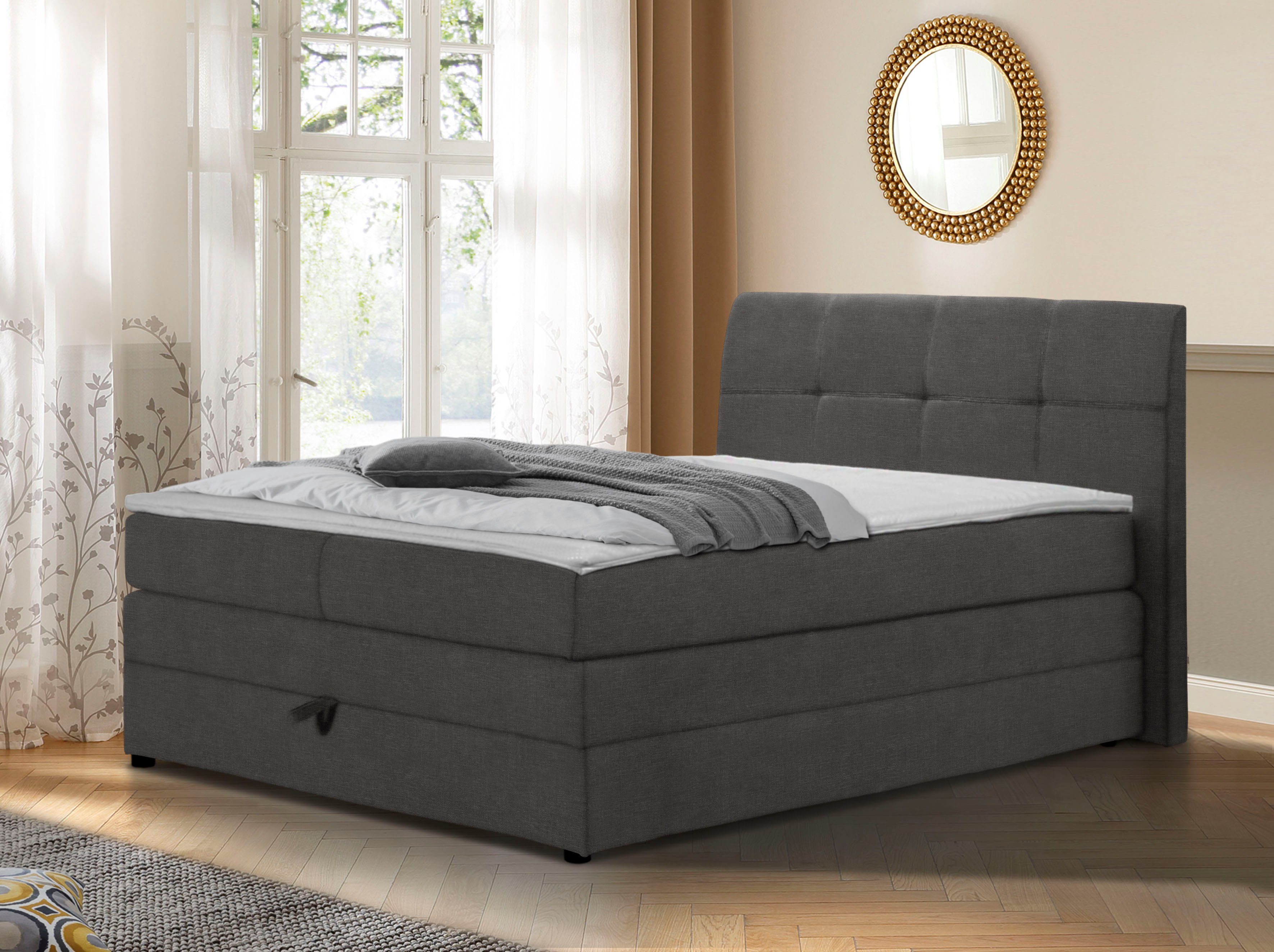 Home affaire Boxspring Finja bijzonder comfortabele lighoogte, met praktische bedkist (4-delig) boxsprings grijs