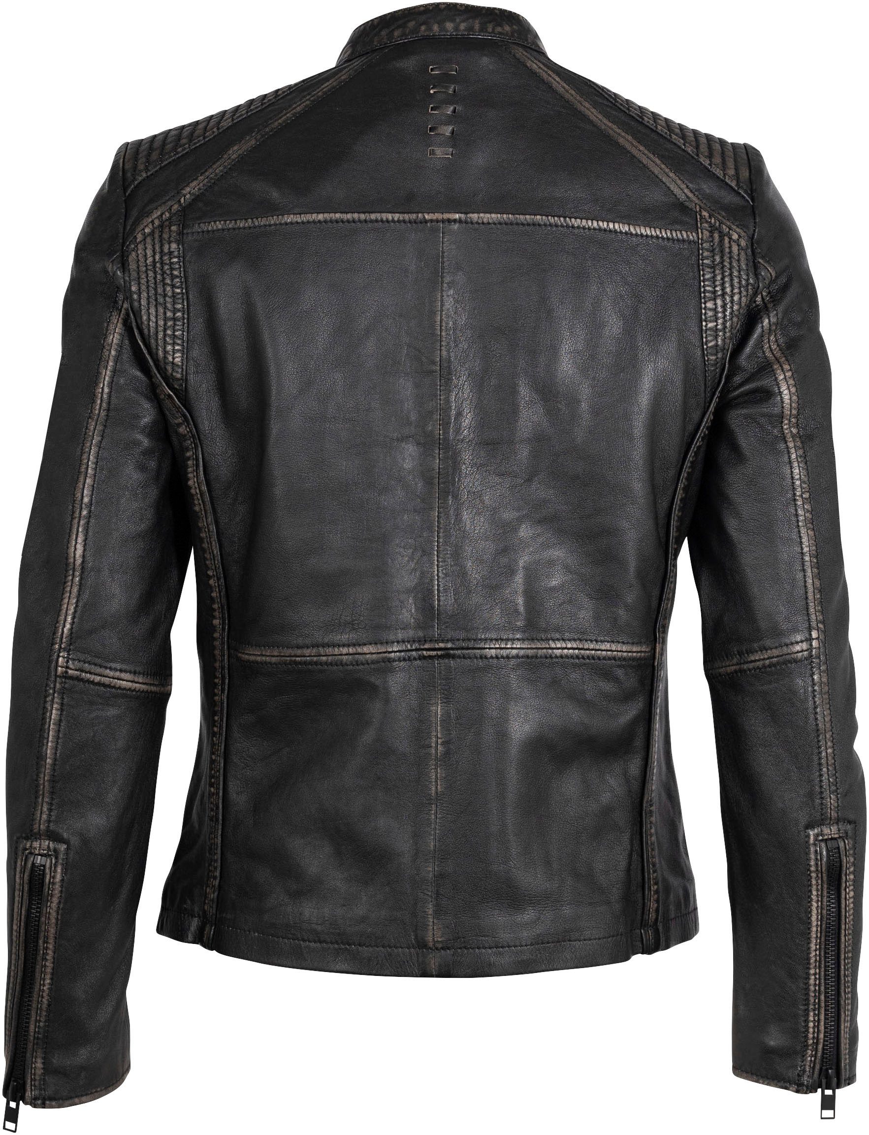 Mauritius Leren jack 2Mgoji SF met markante siernaden, sierstepping, antieke look, rits