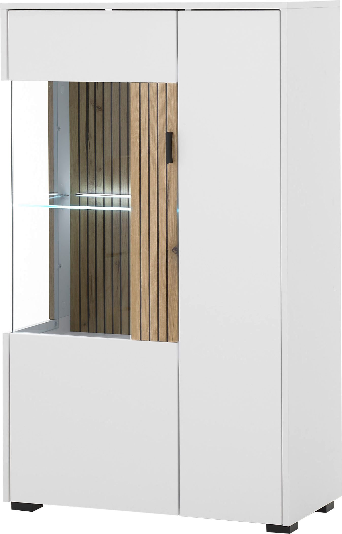 INOSIGN Vitrinekast Hudson, opberghangkast in moderne trendkleur, handgrepen van metaal (zwart), hoogte 125 cm