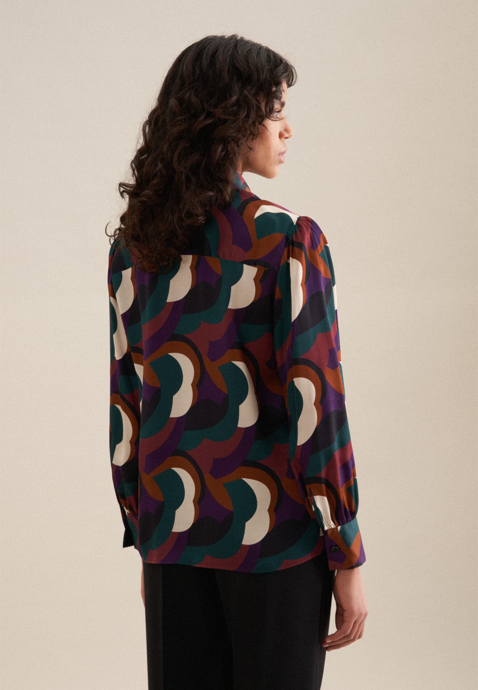 seidensticker Overhemdblouse Zwarte roos Lange mouwen kraag print