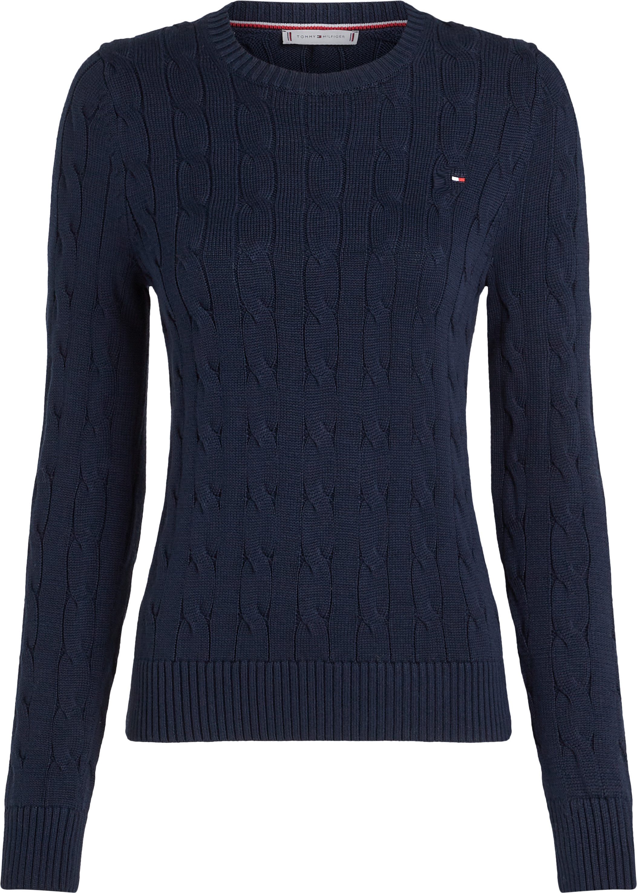 Tommy Hilfiger Trui met ronde hals CO CABLE VAR LS C-NK SWT met kabelpatroon, logo-borduursel