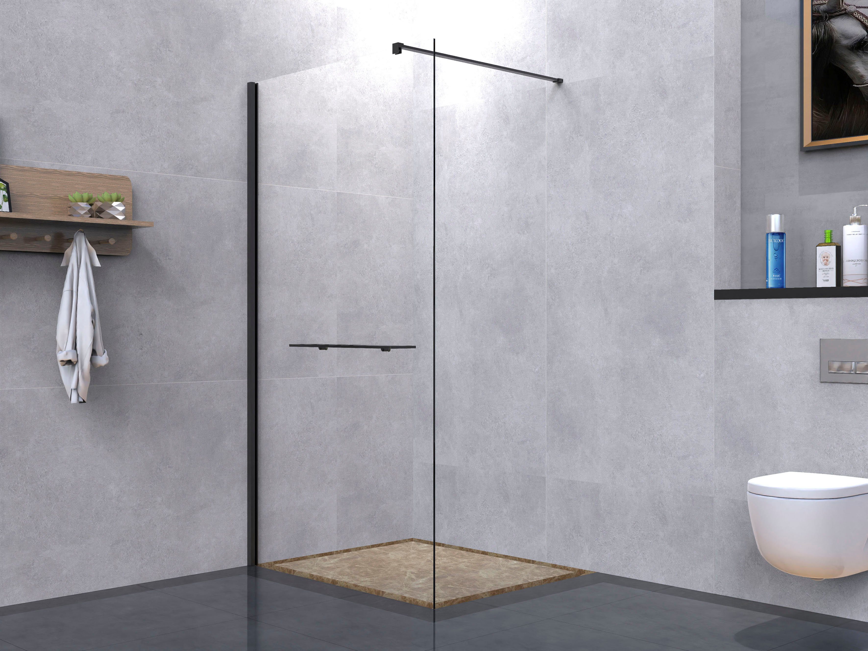 welltime Walk-in-douche Plus Douchewand inclusief planchet met handdoekhouder, met aluminium-wandprofiel, 100 cm