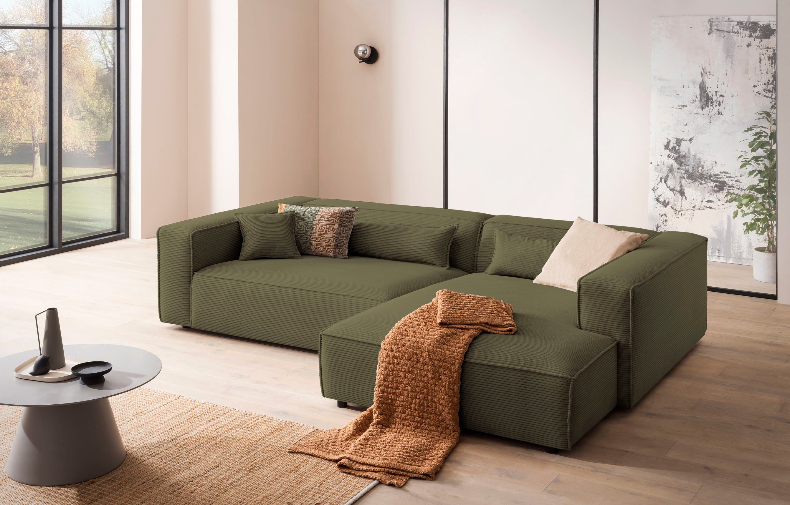 LeGer Home by Lena Gercke Hoekbank PIARA XXL, Big-sofa in cord of linnenlook, L-vorm, met biesnaad