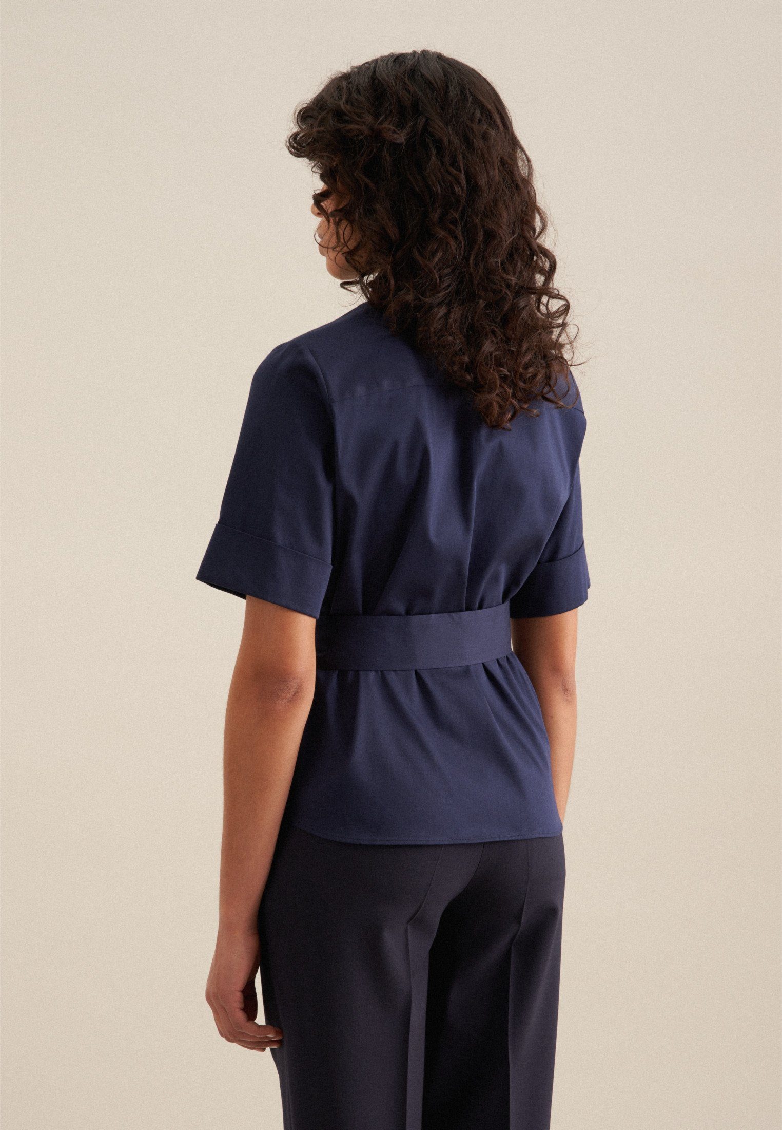 seidensticker Overhemdblouse Zwarte roos Korte mouwen kraag uni