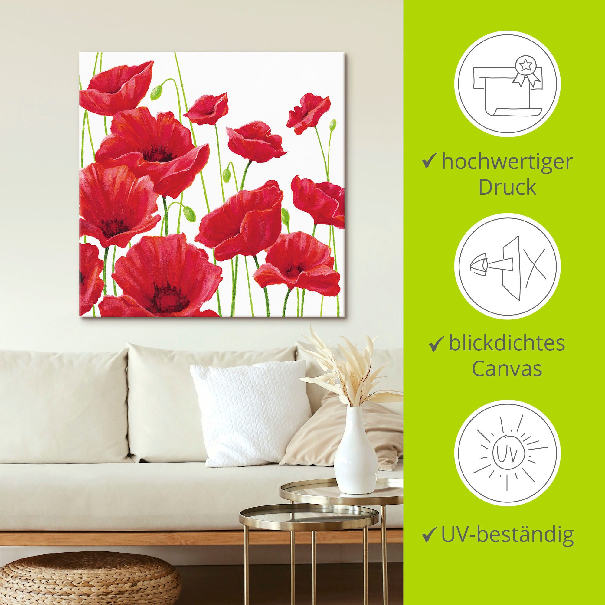 Artland Artprint Rode klaprozen I als artprint van aluminium, artprint voor buiten, artprint op linnen, poster, muursticker