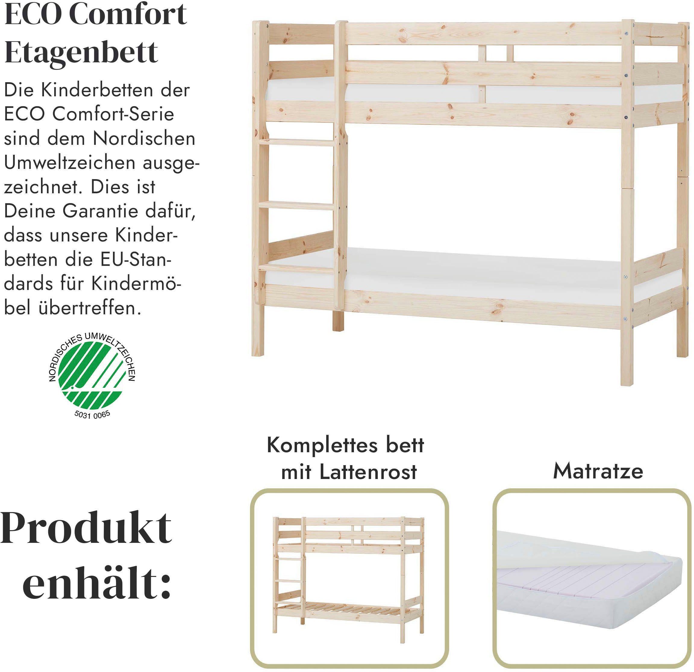Hoppekids Stapelbed Eco comfort kinderbed 90x200 of 70x160 van massief hout in 4 kleuren