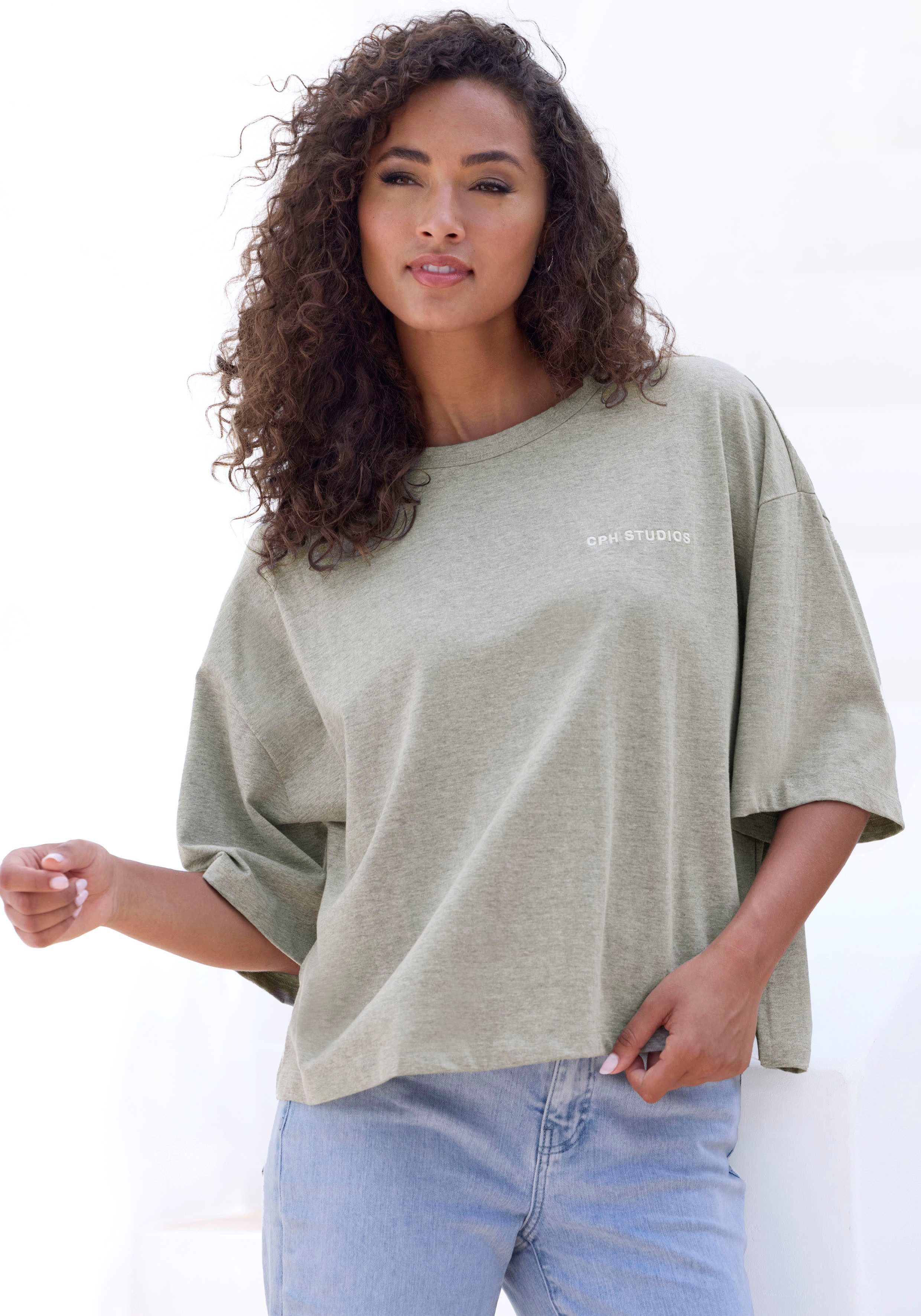 OTTO Copenhagen Studios Oversized shirt Met hoogwaardige logoborduring van zware biologische katoen kwaliteit dames t-shirts maat S (36) grijs