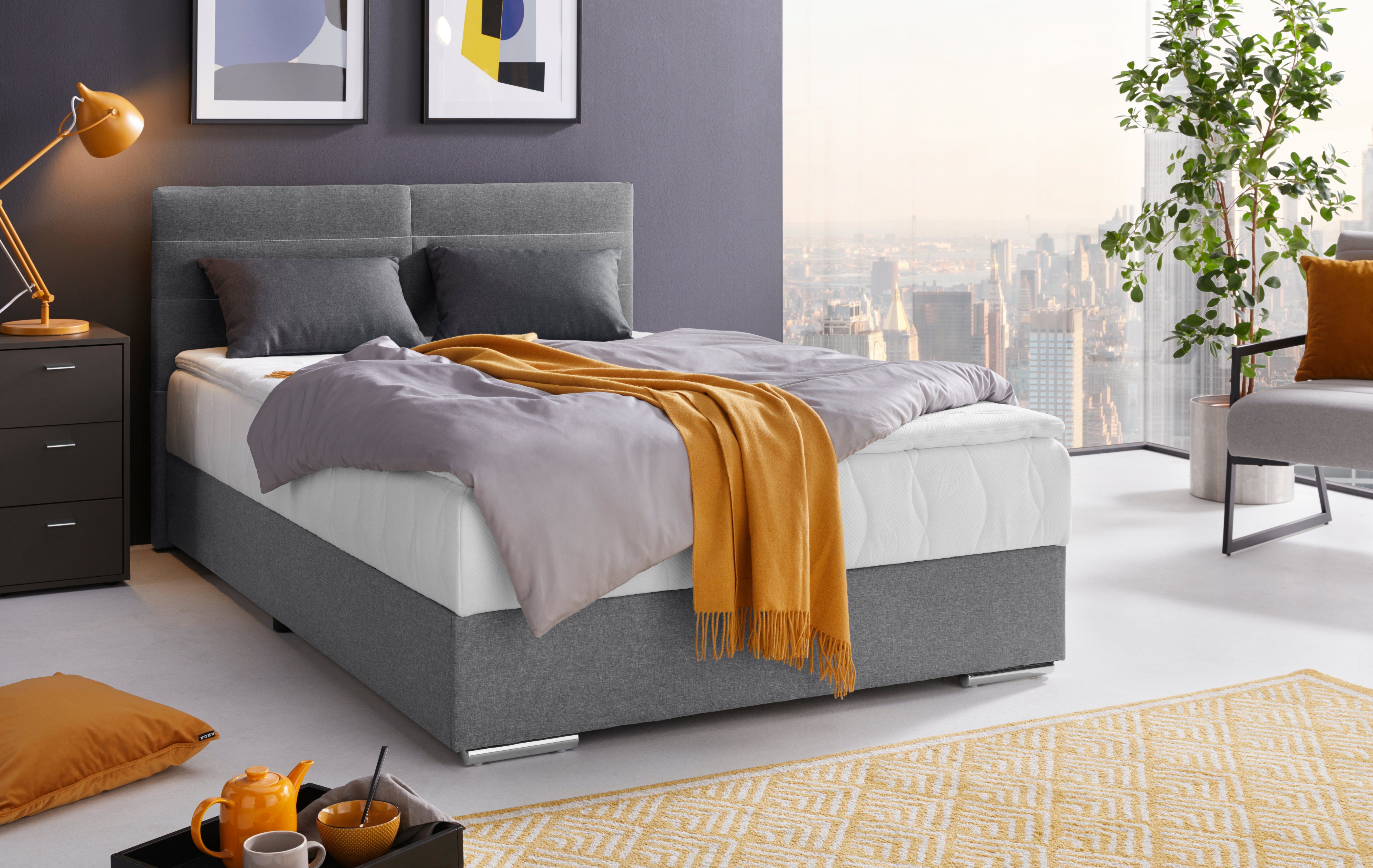 COTTA Boxspring Tom met bedkist, topmatras en sierkussen boxsprings grijs